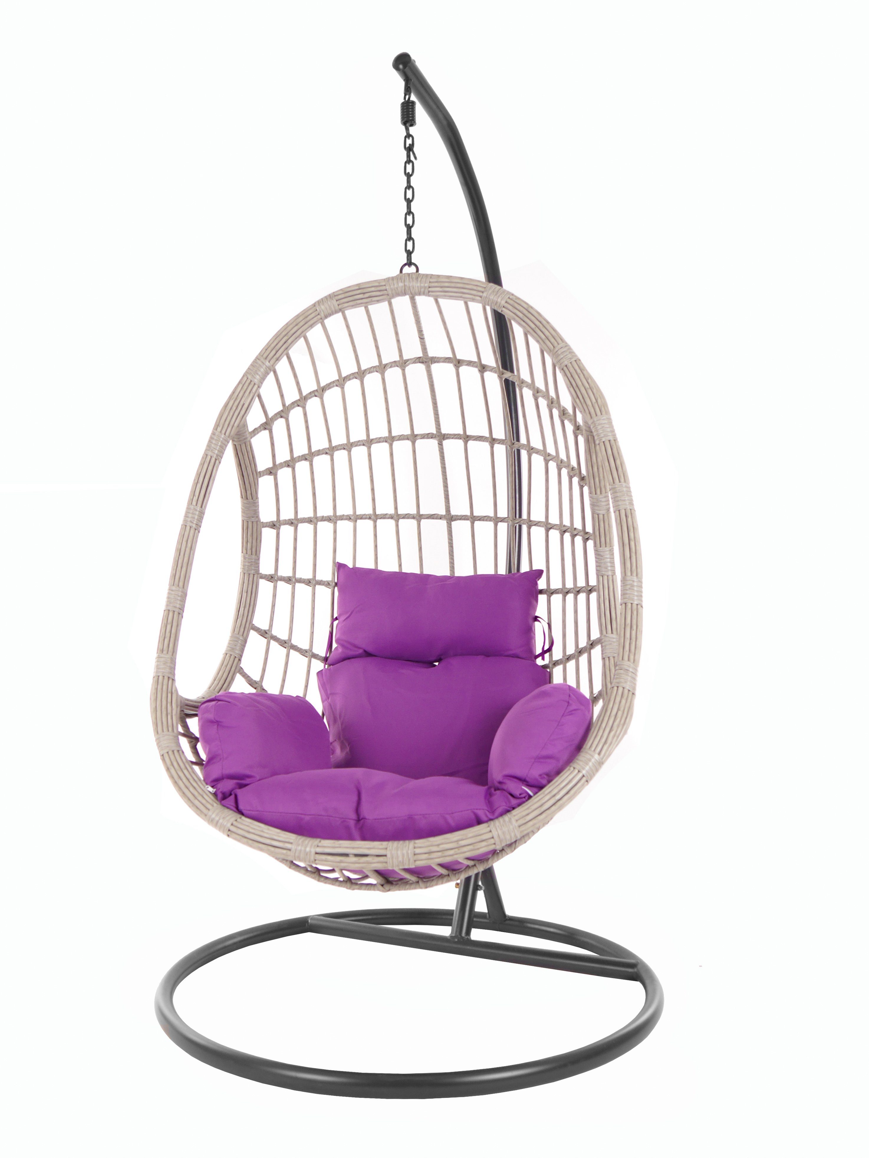 (4050 Hängesessel Nest-Kissen Hängesessel violet) lila KIDEO PALMANOVA Gestell Loungemöbel, Nest-Kissen und grey Farbe, Kissen, Schwebesessel melange mit Komplettset,