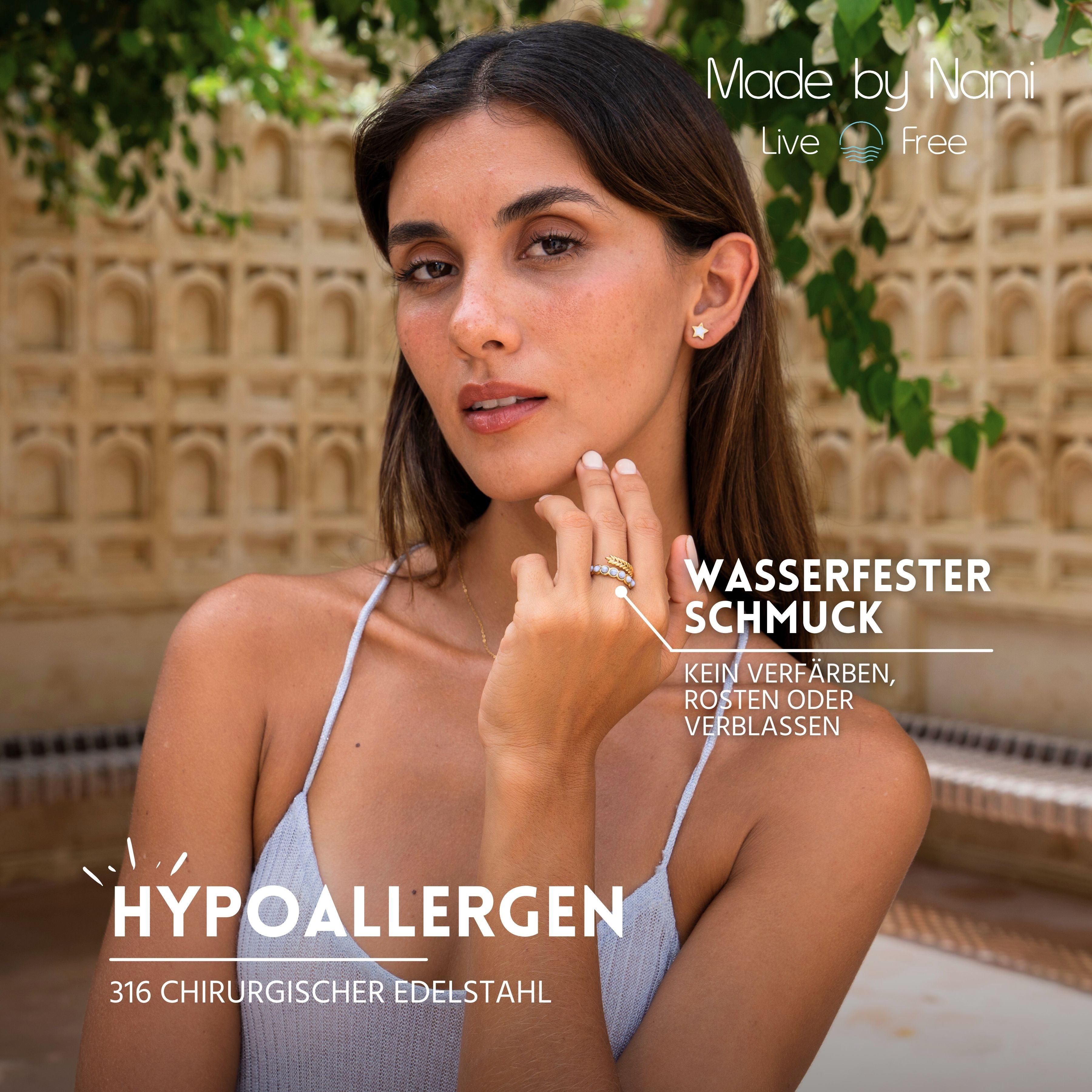 Made by Nami Fingerring Damen Gold aus Chirurgischem Edelstahl Edelstein Fe günstig online kaufen