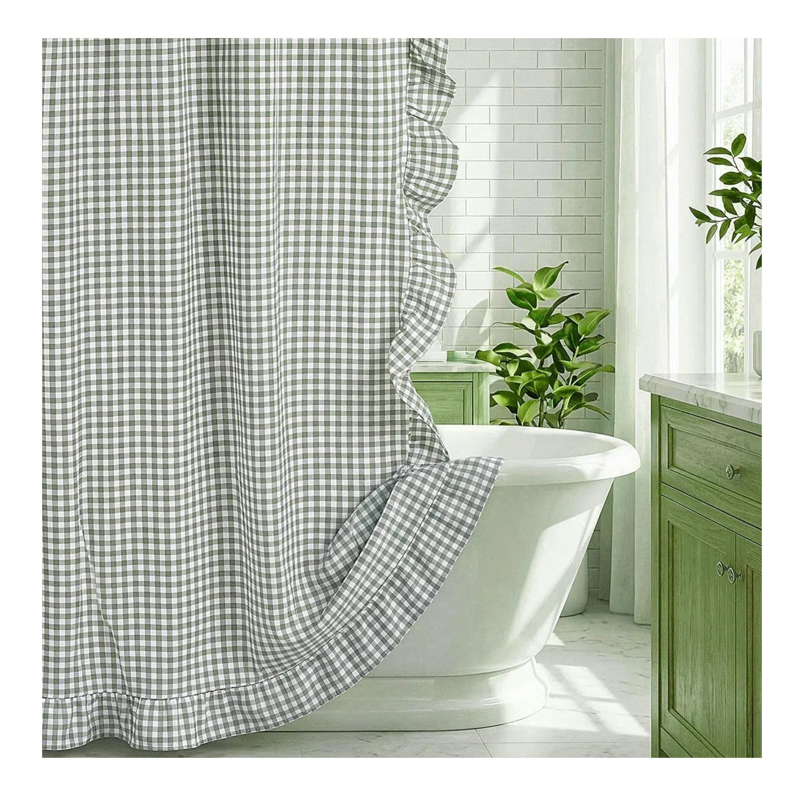 Zyronn Duschvorhang Duschvorhang mit Karomuster und Rüschen im Vintage-Landhausstil, (72 x 72 Zoll),Baumwolle mit Karomuster im Landhausstil,Duschvorhang
