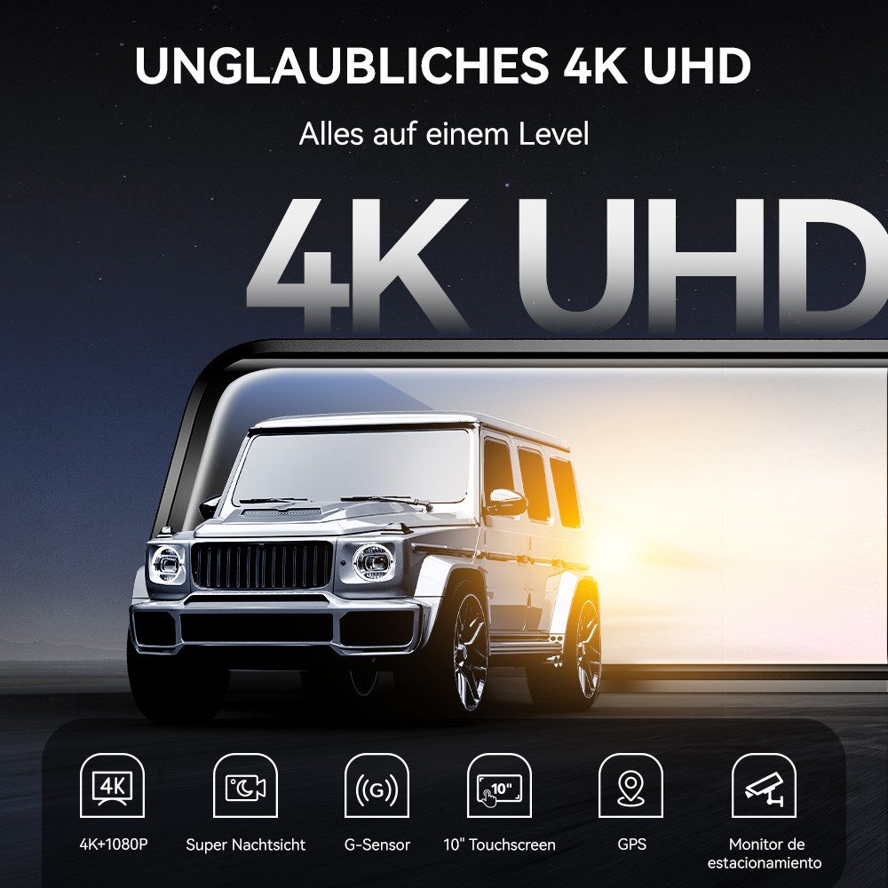 WOLFBOX Super-Nachtsicht Spiegel Dashcam (Vorne 4K UHD, Hinten 1080p, WLAN (Wi-Fi), mit Loop-Aufnahme, GPS,WiFi,24-Stunden-Parkmonitor)