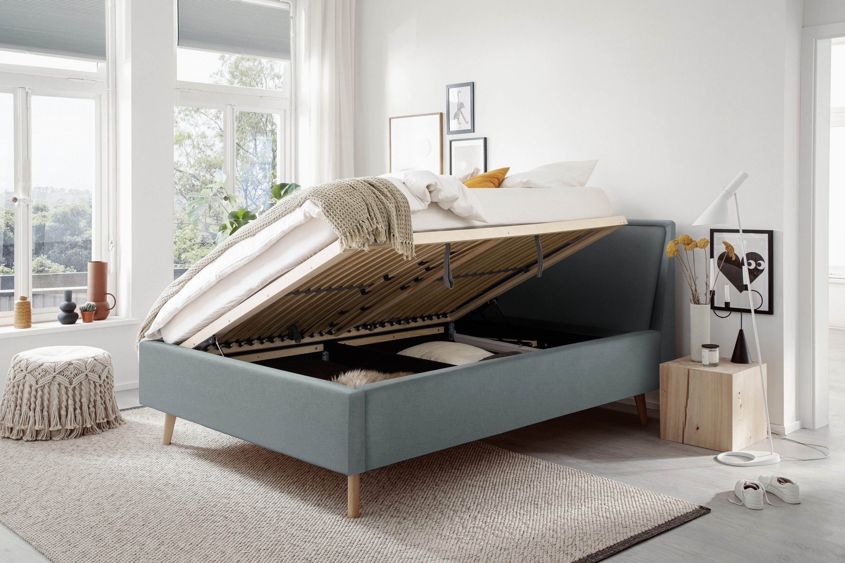 freiraum Polsterbett Frieda, Liegefläche 140x200 cm, Eisblau, Stellmaß: 156x105x224cm (BxHxT)