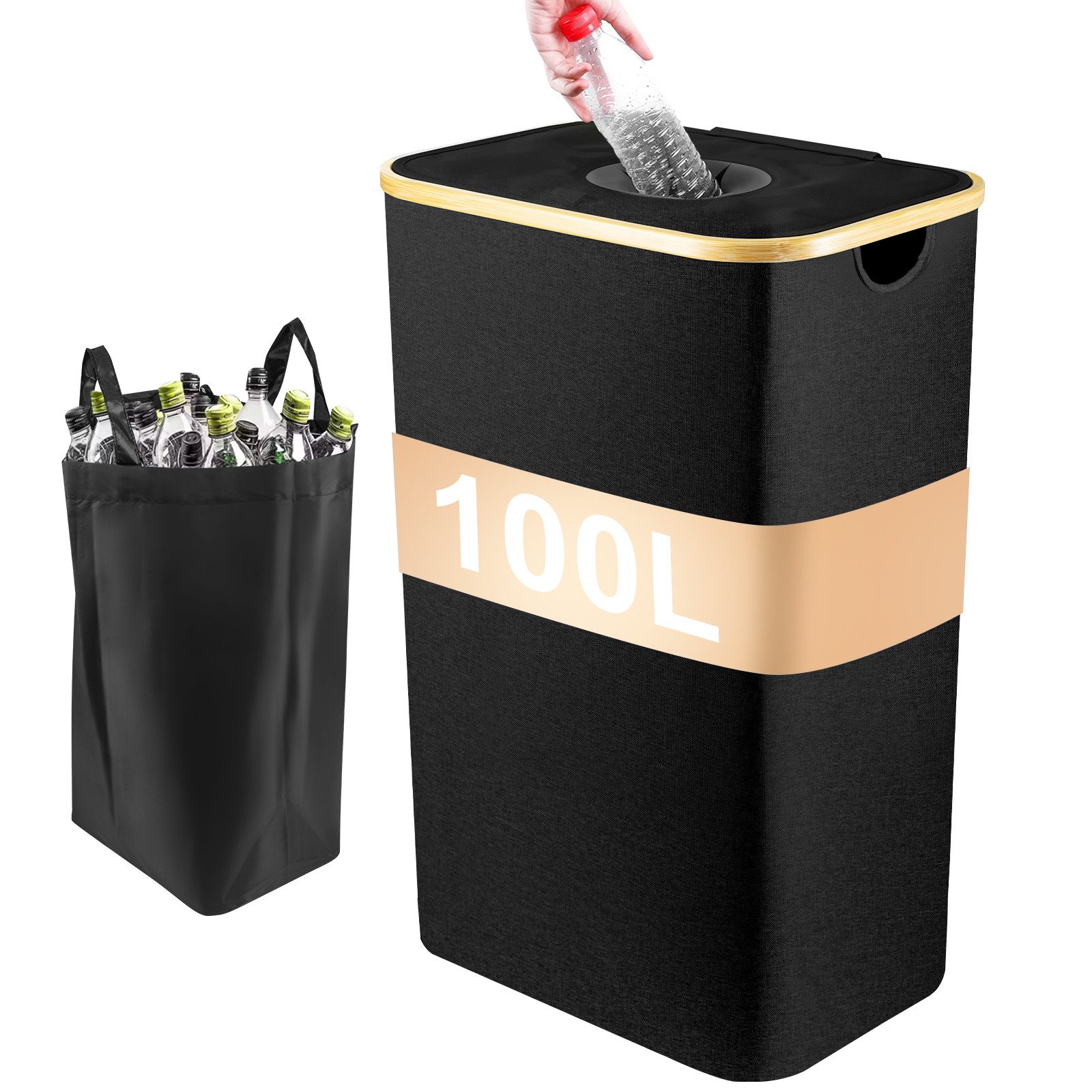Youyijia Kehrgutsammelbehälter 100L Pfandflaschen Behälter Mit Deckel & 2 Abnehmbaren Tragetaschen