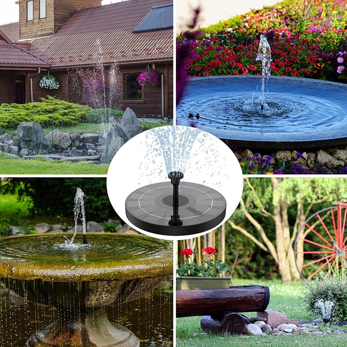 matches21 HOME & HOBBY Wasserspiel Solar-Brunnen Wasser-Fontäne für Garten Springbrunnen Miniteich, (1 tlg), Wasser-Fontäne als Solar Spring-Brunnen Garten-Deko Vogeltränke