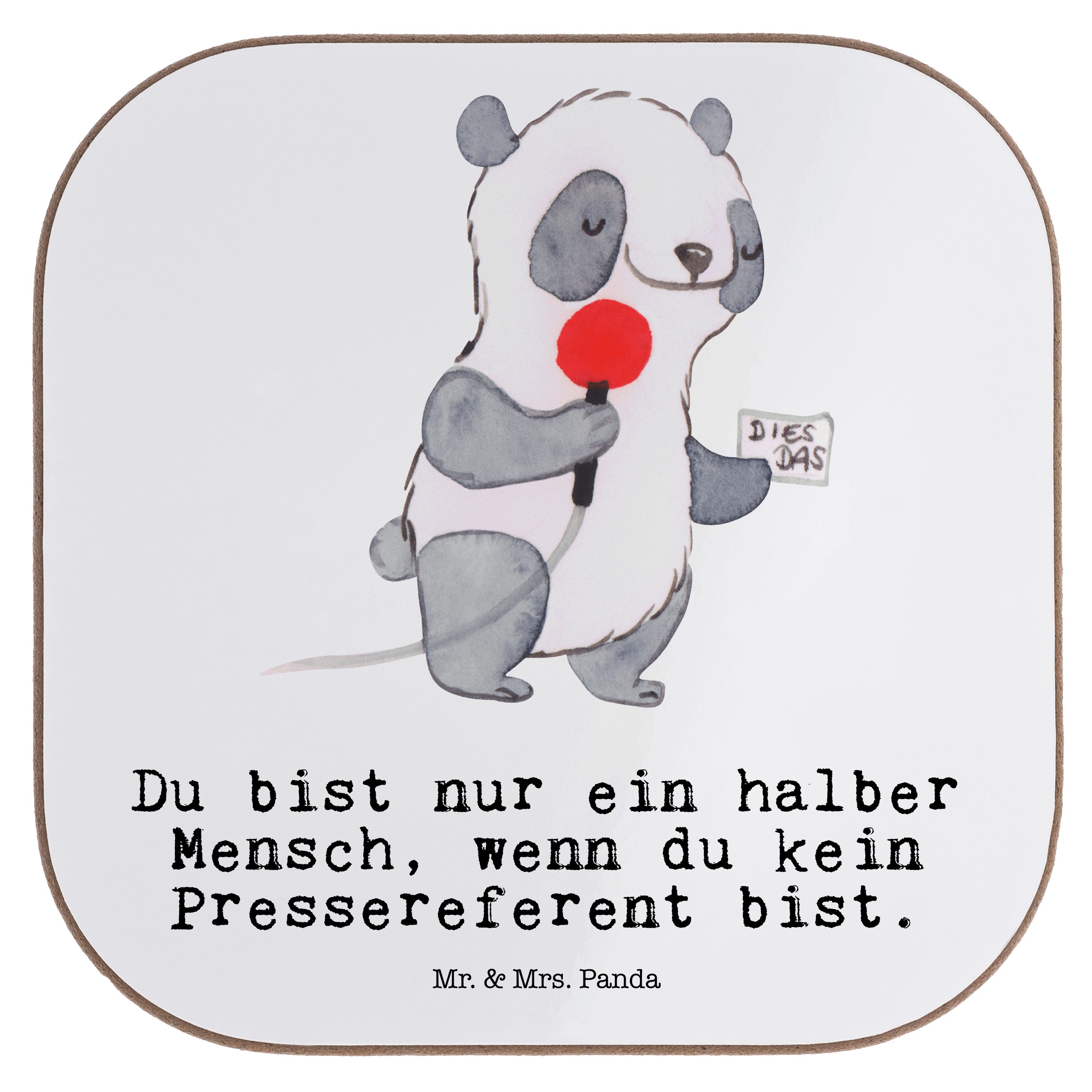 Mr. & Mrs. Panda Getränkeuntersetzer Pressereferent mit Herz - Weiß - Geschenk, Studium, Untersetzer Gläse, 1-tlg.