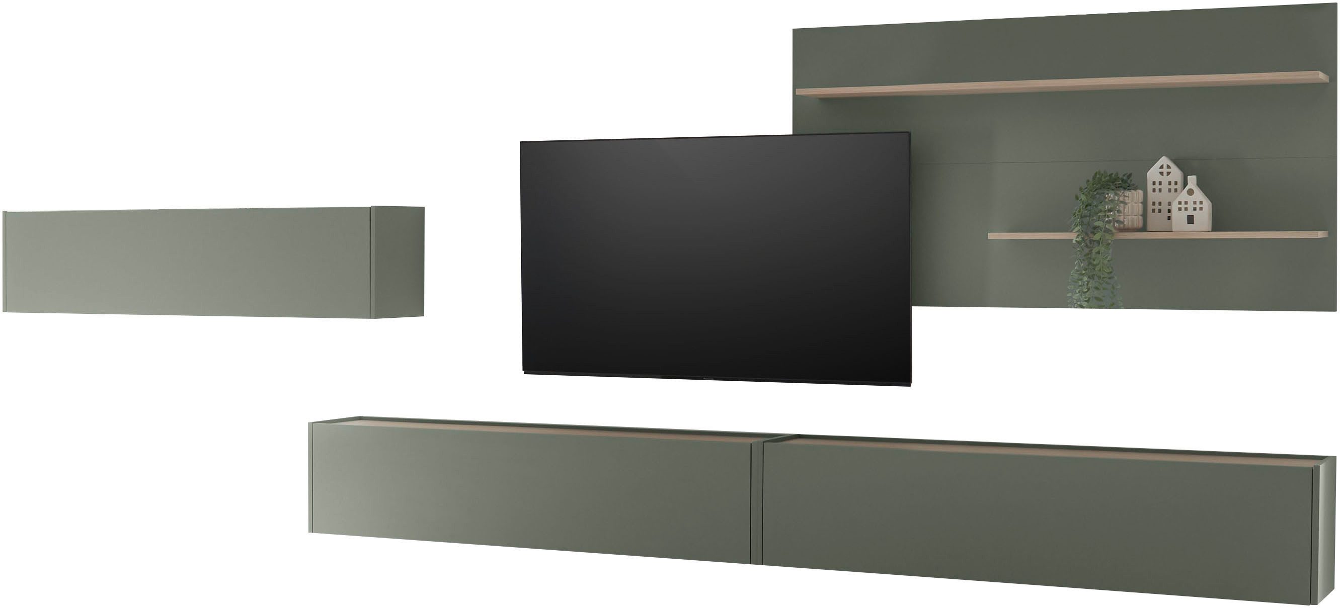 Home affaire Wohnwand City/Giron, moderne Anbauwand, Komplettset in vielen Farben verfügbar, (Set, 4-St), enthält drei Hängeschränke & ein Wandpaneel