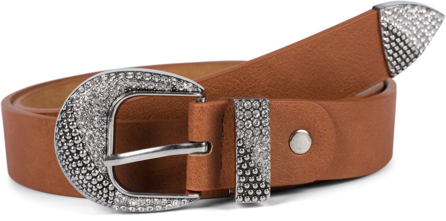 styleBREAKER Synthetikgürtel Gürtel unifarben mit halbrunder Schnalle und Strass (1-St)