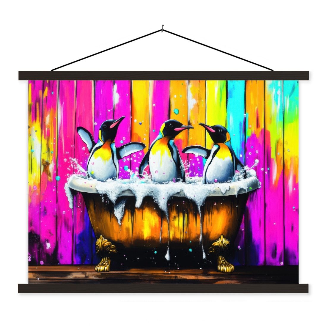 Pinguine - Badewanne - Farbenfroh | Schwarz