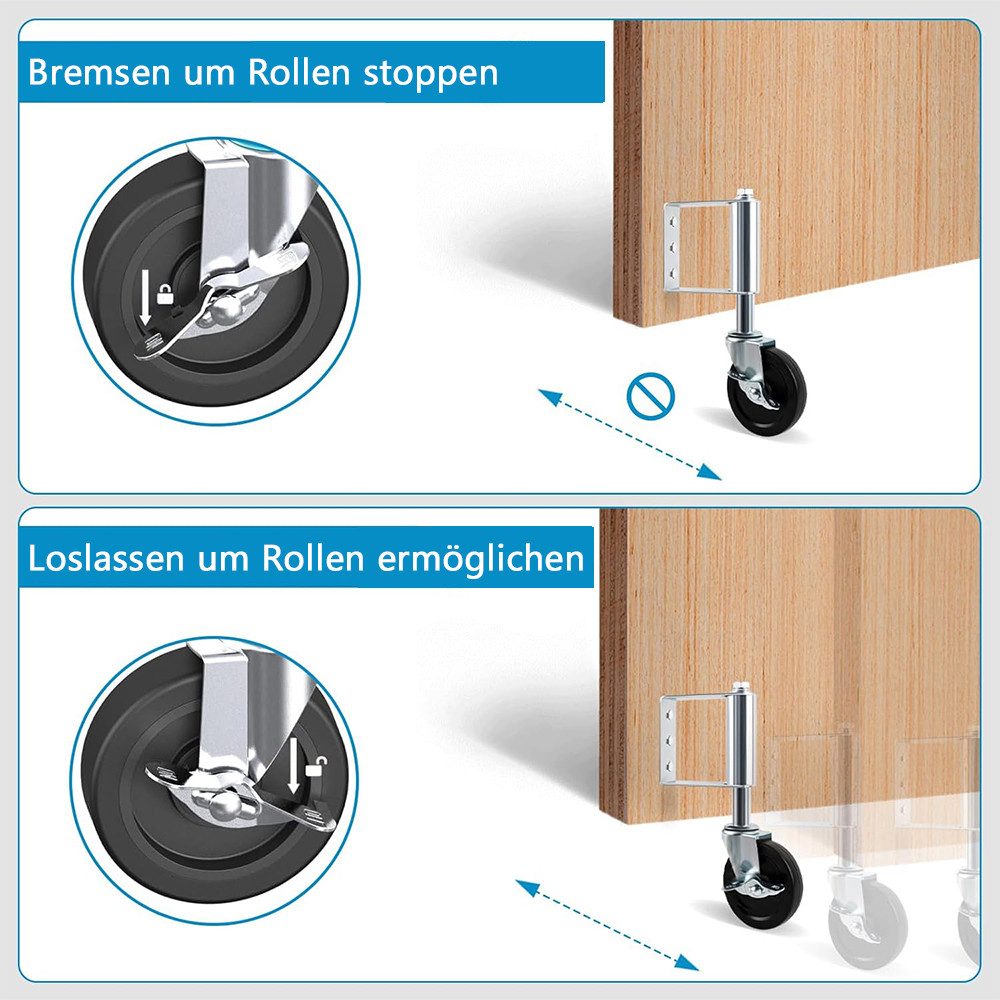 TUWENA Lenkrolle Torrolle 102mm mit Federbelastung, Rad mit Federung, 100kg Tragkraft, Drehbare Torrolle für Holztore, Zäune, Gartentor und Metalltore – Bild 4 von 5