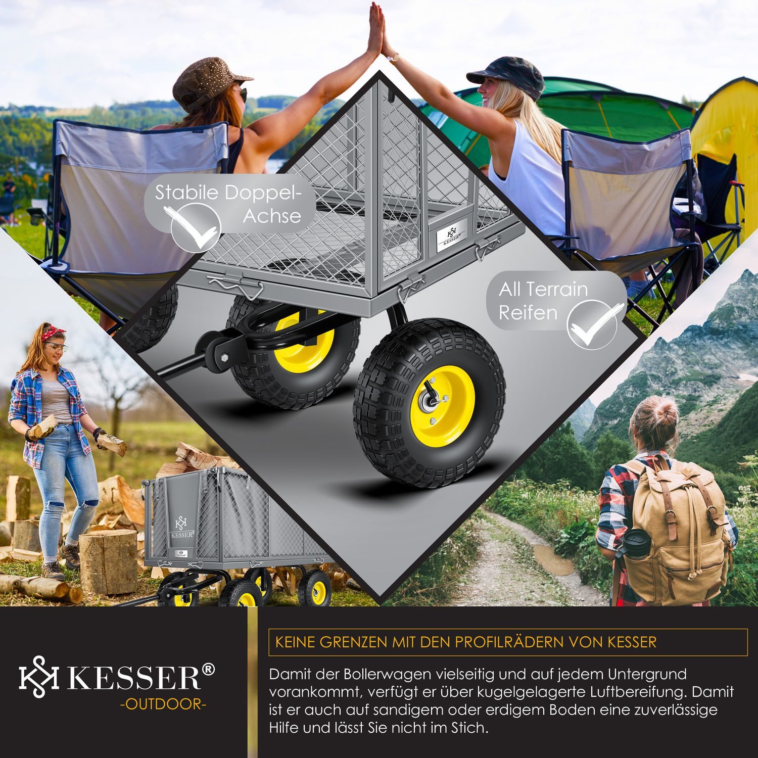 KESSER Bollerwagen, Bollerwagen 550kg Transportwagen Gartenwagen Gerätewagen