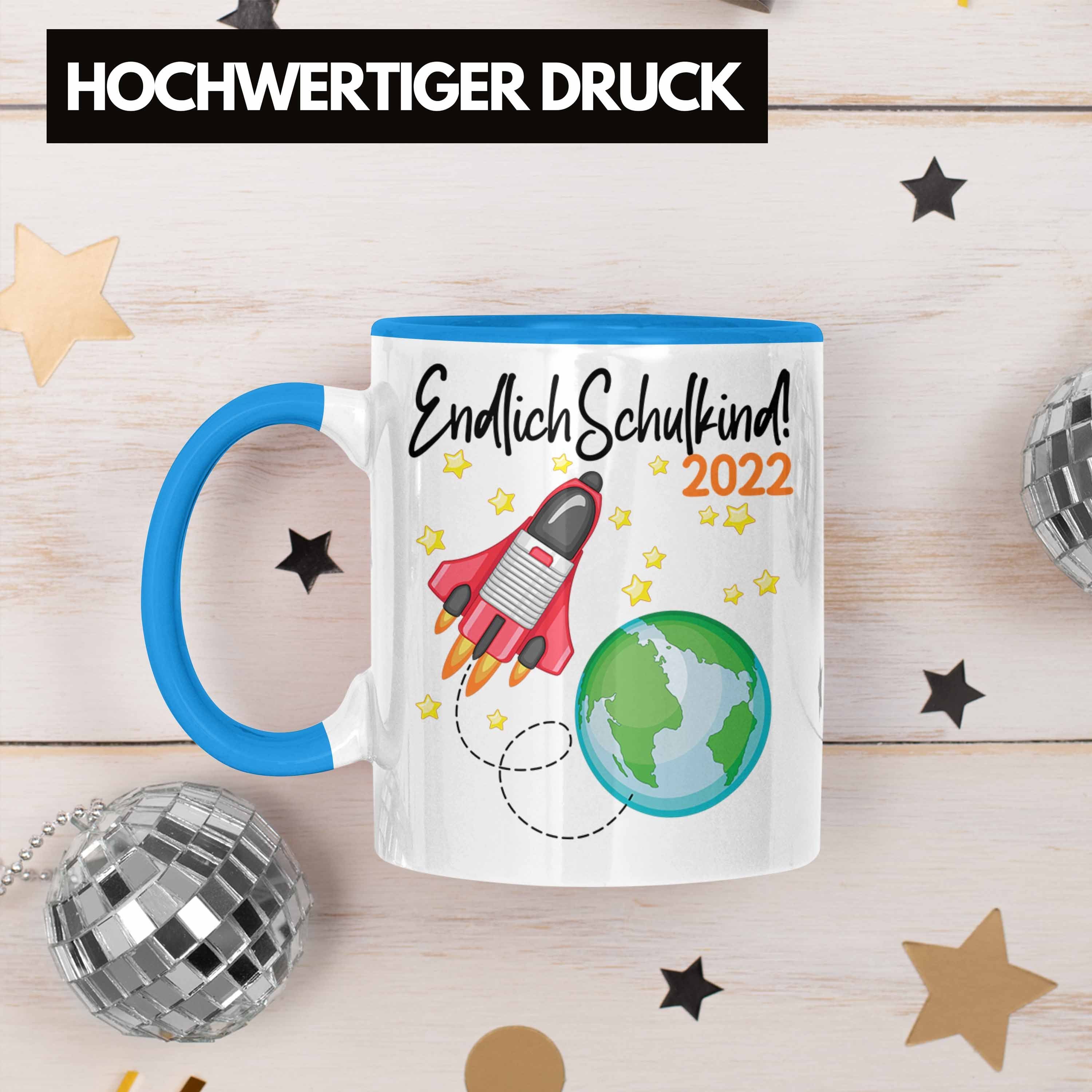 Schuleinführung 1. 2022 Schulkind Schulanfang Füllung Schultüte Mädchen Junge Schulstart Geschenkidee - Tasse Schultag Trendation Geschenk Trendation Endlich Tasse Blau Einschulung