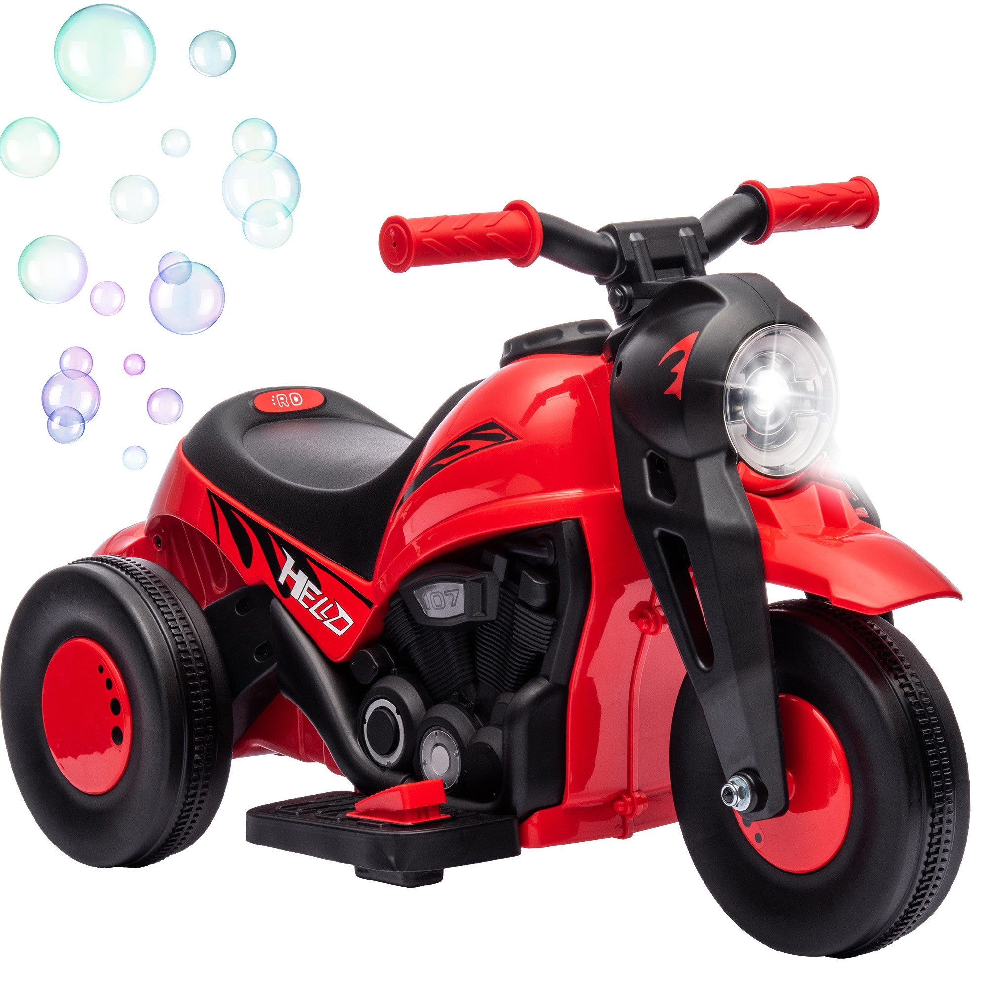 AIYAPLAY Elektro-Kindermotorrad mit Musik, Blasen, Scheinwerfer, Belastbarkeit 30 kg, (1-tlg), mit Vorwärts-, Rückwärtsfunktion, für 2-5 Jahre Kinder, Rot