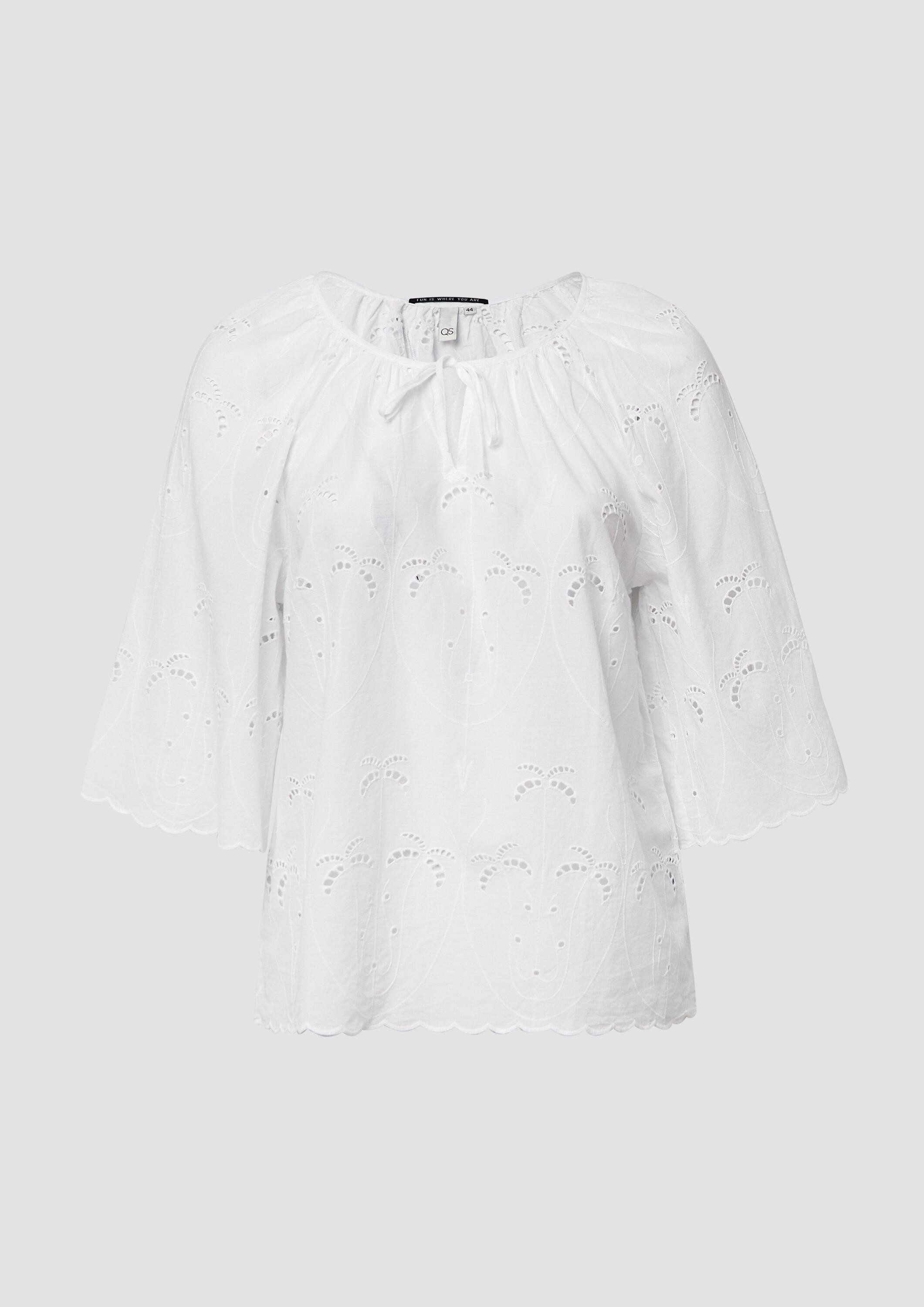 QS Kurzarmbluse Bluse Bluse mit Lochspitzen-Details