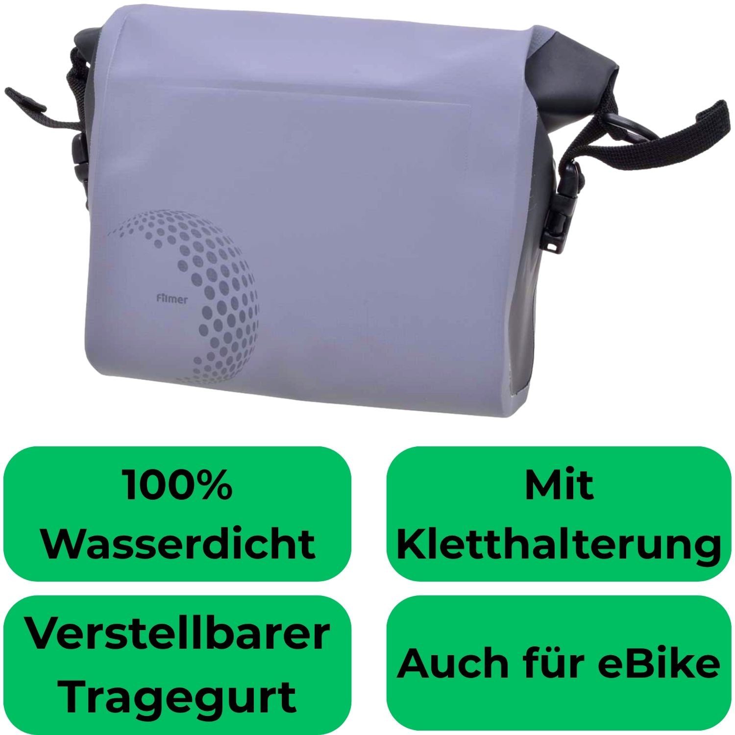 Diedrich Filmer GmbH Fahrradtasche Lenker-Tasche Trekking 5L Fahrrad-Tasche Grau (1x Lenkertasche Trekking), Lenkertasche Bike Case Bikepacking Bag wasserabweisend auch für E-Bike