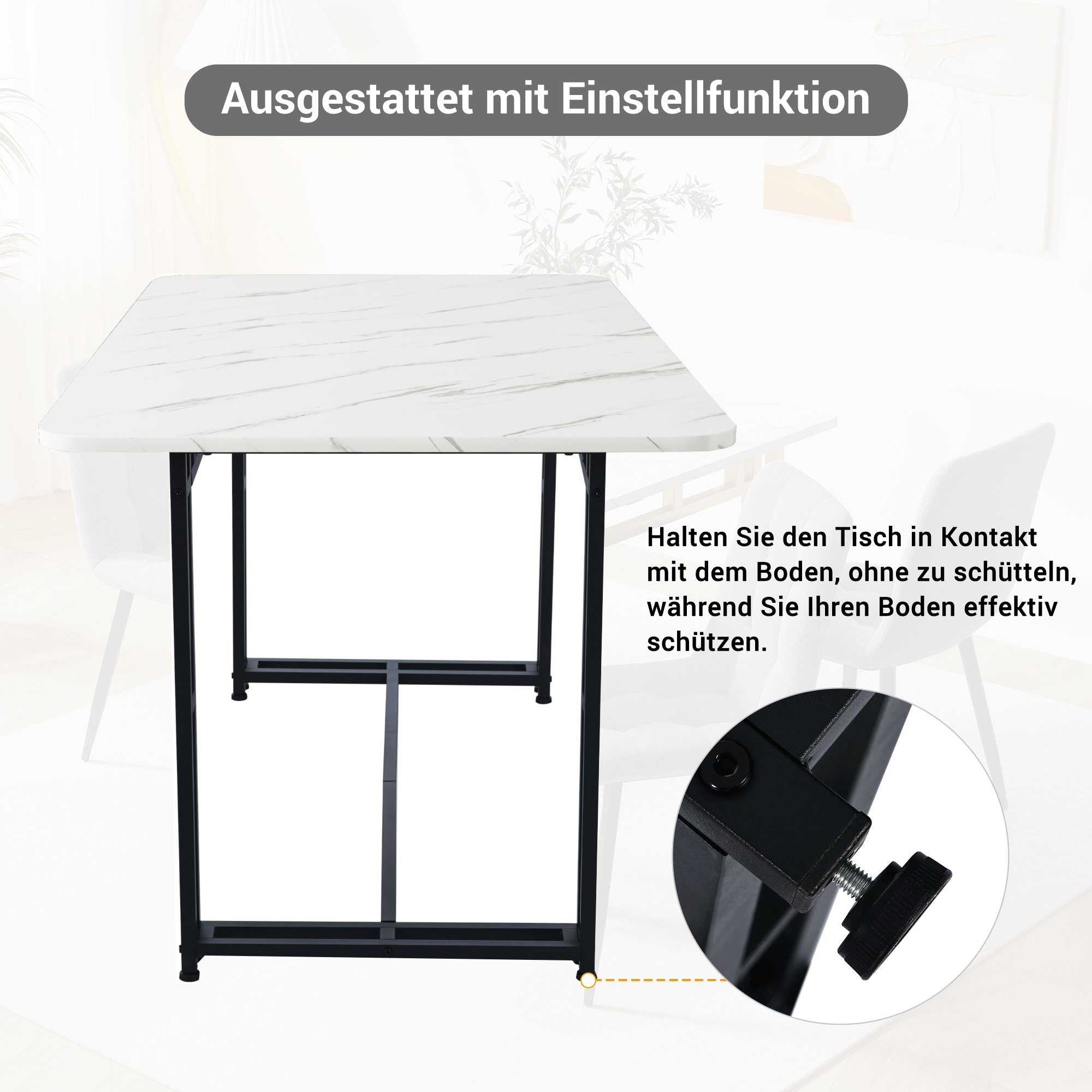 Essgruppe, (120x70 cm Küchentisch mit 4x Polsterstühlen), mit Verstellbare Stuhlbeine, Samt Esszimmerstuhl, Metallbeinen