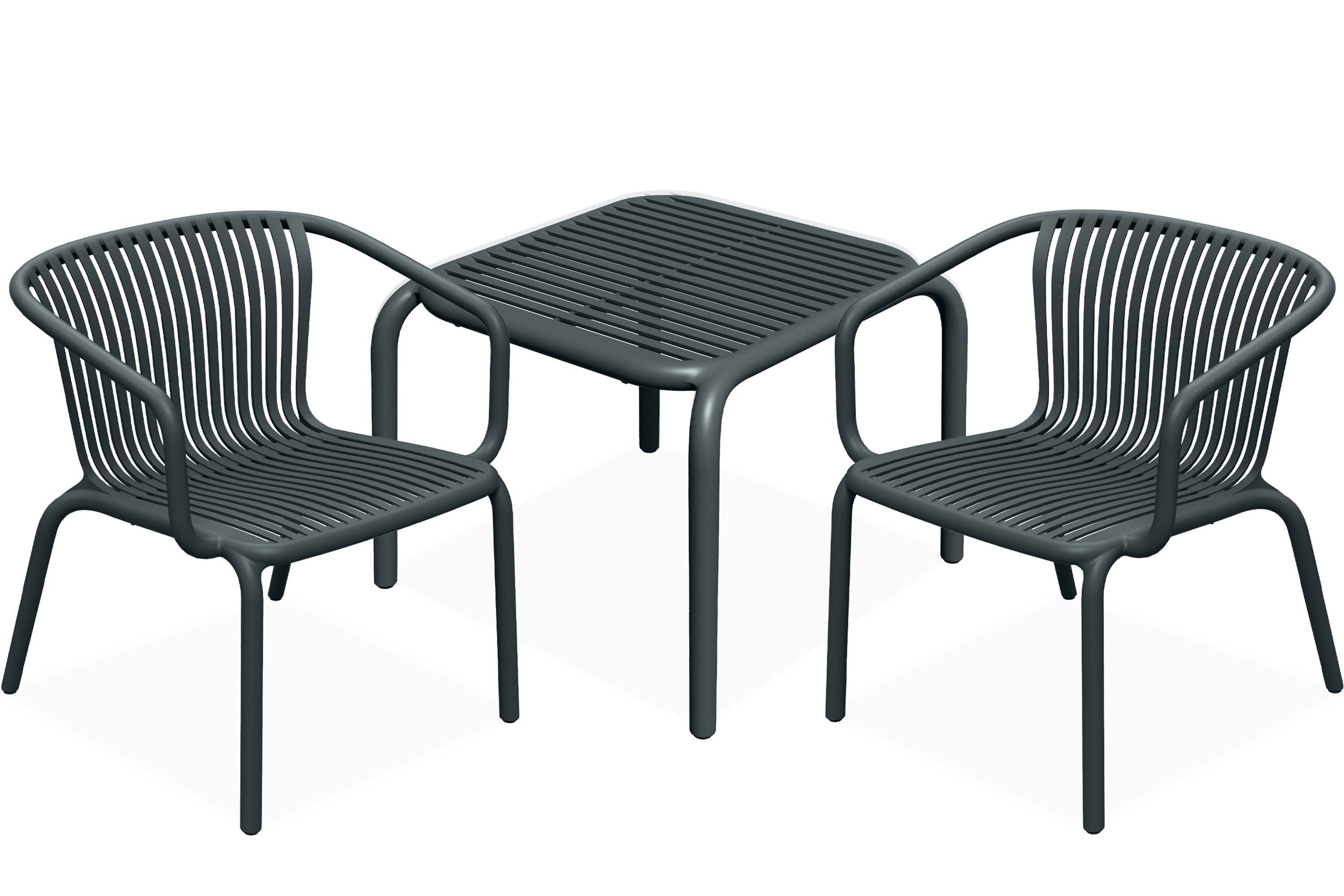 KONSIMO® Gartenlounge-Set FICCARI Garten-Sitzgruppe, Gartenmöbel-Set, hergestellt in der EU, (2 Gartenstühle mit Armlehnen, 1 Tisch, 3-tlg., aus hochwertigem Kunststof), Stapelbar, witterungsbeständiges Material, Tischhöhe 41,5 cm