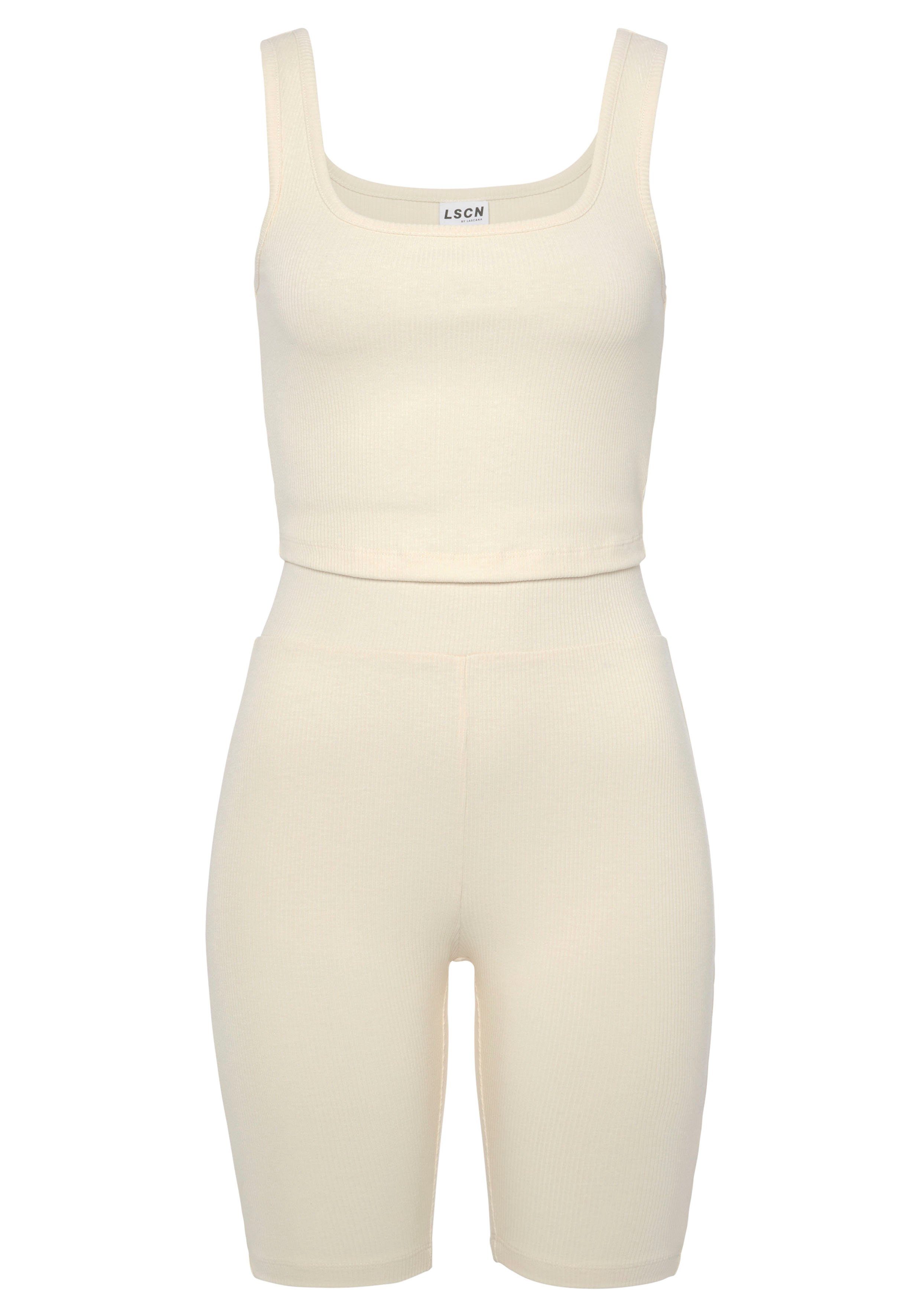 Homewear-Set Radlerhose passendem LASCANA mit Top beige aus Rippmaterial,