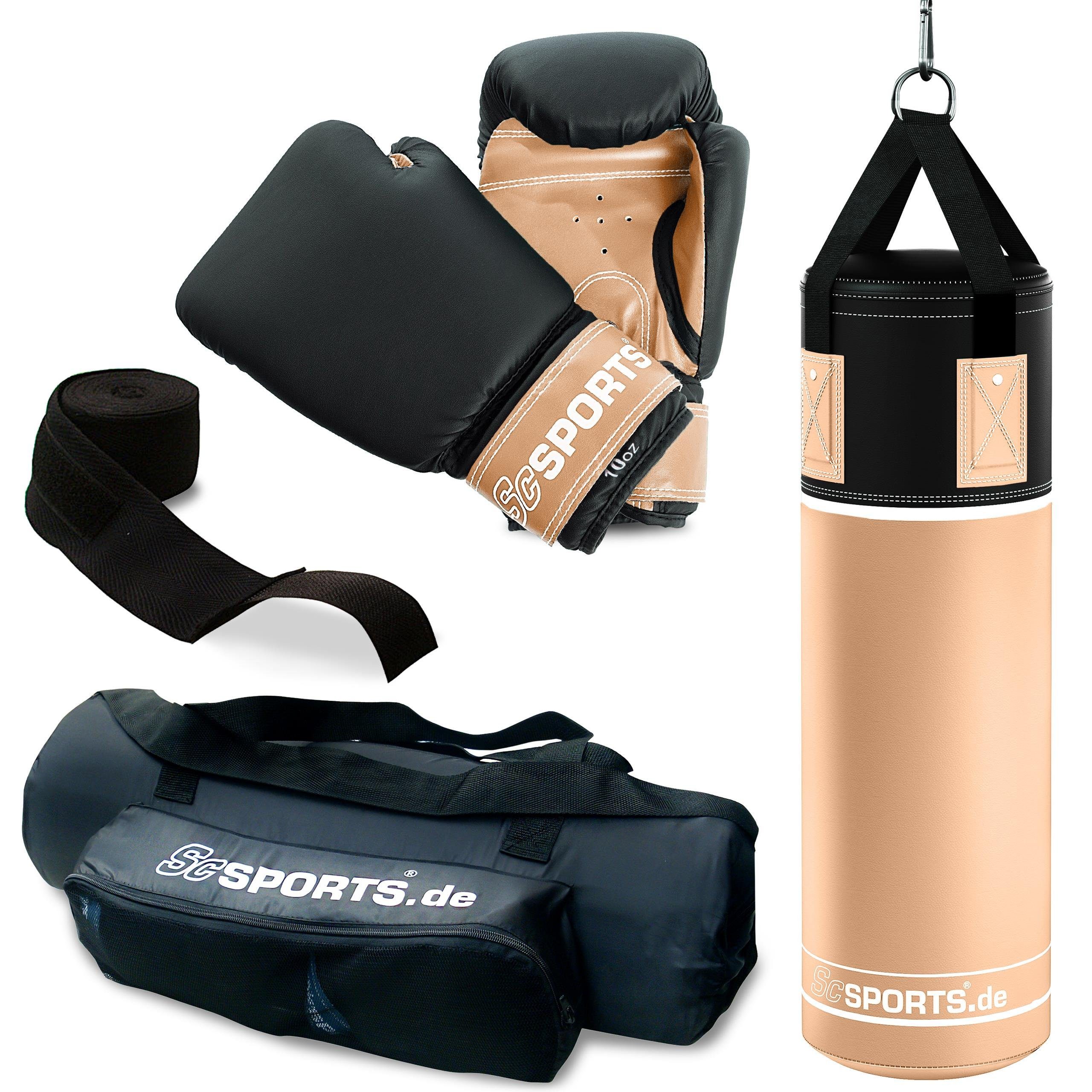ScSPORTS® Boxsack Boxsack Set - 12kg, Gefüllt, mit Boxhandschuhen, Bandagen, Nylongurt