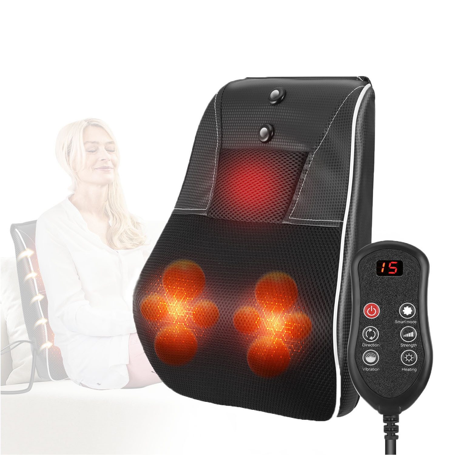 Massagegerät Rückenmassagegerät mit Heizfunktion, Drei-in-Eins-Massagekopfstütze