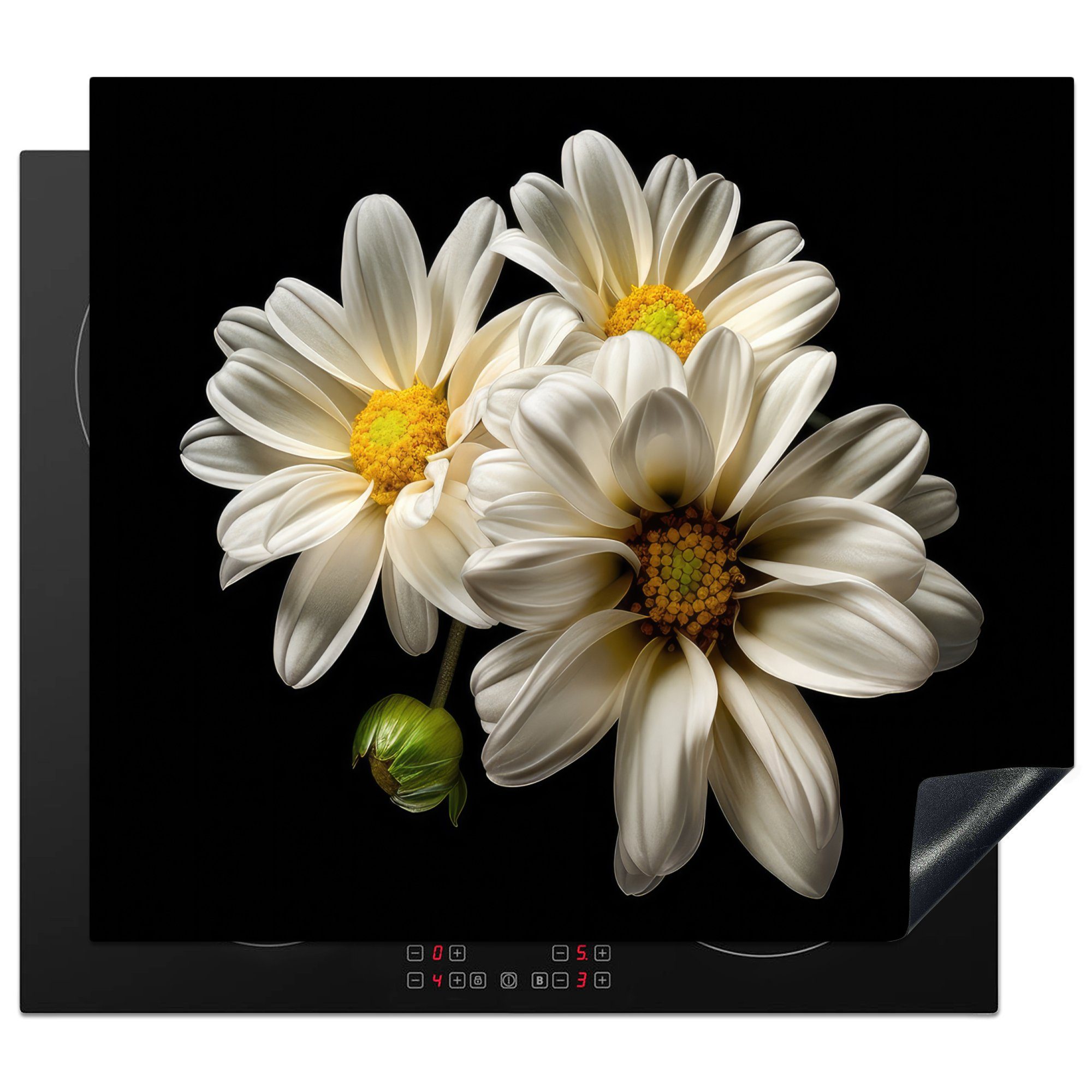 MuchoWow Herdblende-/Abdeckplatte Blumen - Gänseblümchen - Weiß - Botanisch - Natur, Vinyl, (1 tlg), 60x52 cm, Mobile Arbeitsfläche nutzbar, Ceranfeldabdeckung