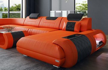 Sofa Dreams Wohnlandschaft Ledersofa Rimini U Form Ledercouch Leder Sofa, Couch, mit LED, wahlweise mit Bettfunktion als Schlafsofa, Designersofa