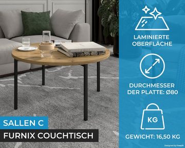 Furnix Couchtisch SALLEN C runder Kaffeetisch mit Metallgestell Auswahl, Ø80 cm Tischplatte, made in Europe