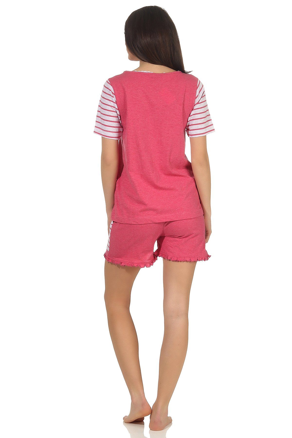 Normann Pyjama Damen abgesetzten College-Look Ärmeln kurzarm im Shorty Pyjama pink und