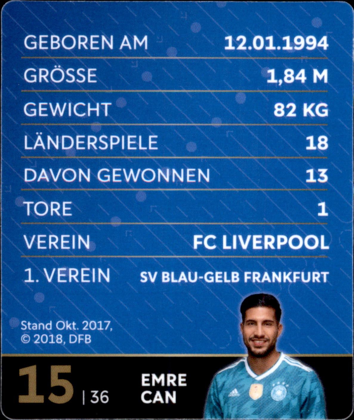 REWE Sammelkarte 15 - Emre Can - REWE WM18 Sammelkarte