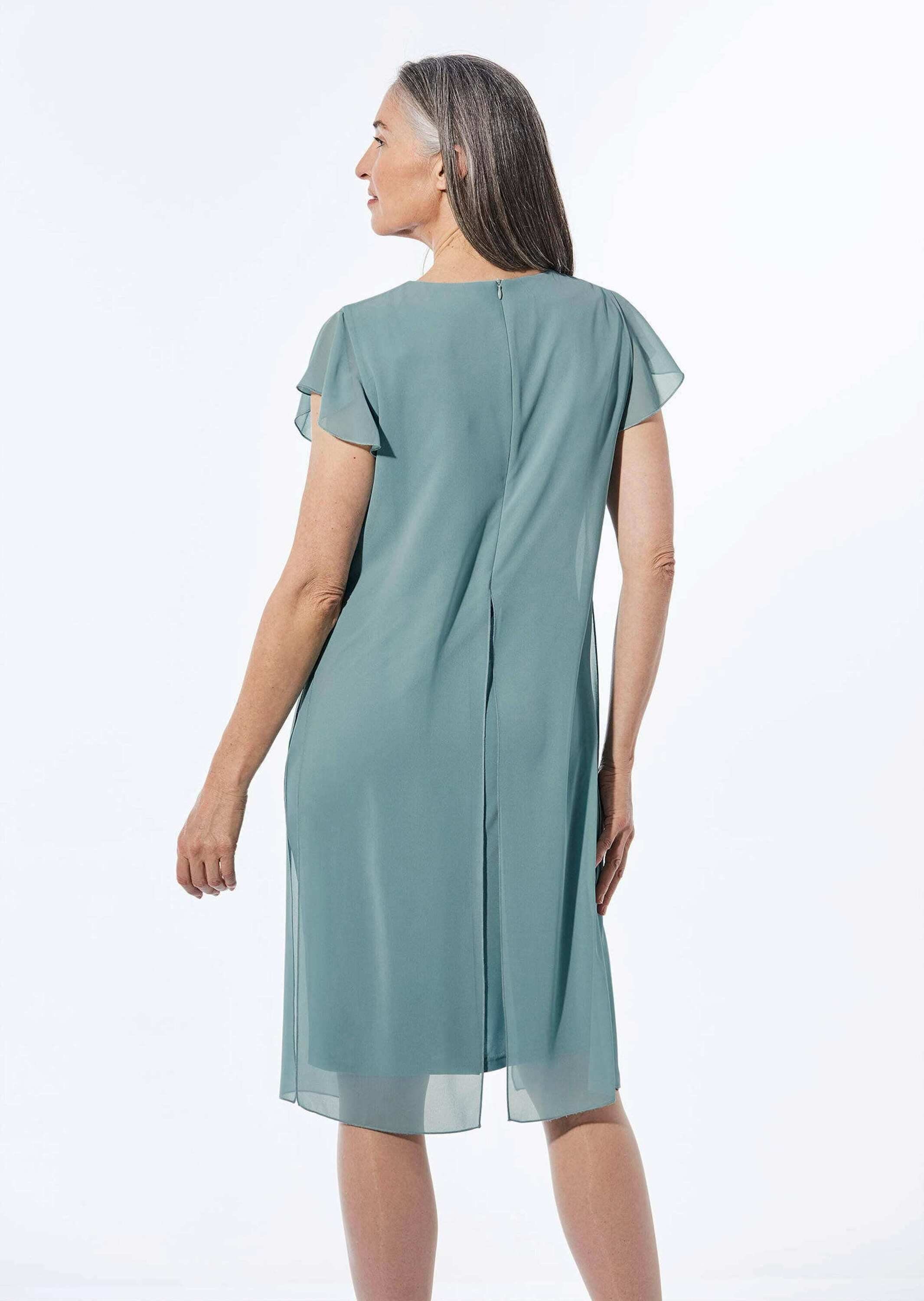 GOLDNER Abendkleid Etuikleid mit Chiffonüberwurf Doppellagiges Festkleid mit Reißverschluss, Kurzarm und Knielänge