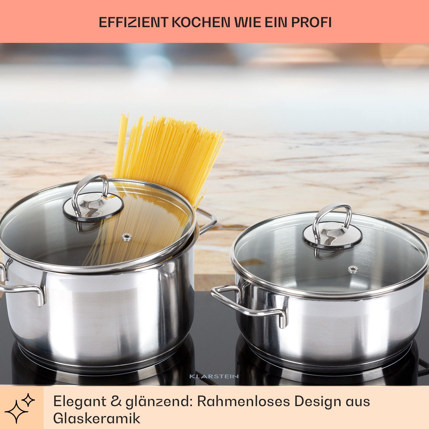 Klarstein Elektro-Kochfeld Cookbuddy Doppel-Kochfeld 2400W 2 Zonen 5 Stufen Glas Thermostat, Doppelkochfeld portabel mobil mit Glaskeramik abwischbar leise