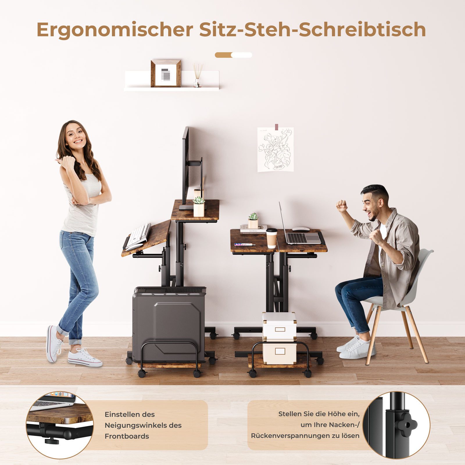 OUNUO Schreibtisch Laptoptisch Höhenverstellbar mit Rollen günstig online kaufen