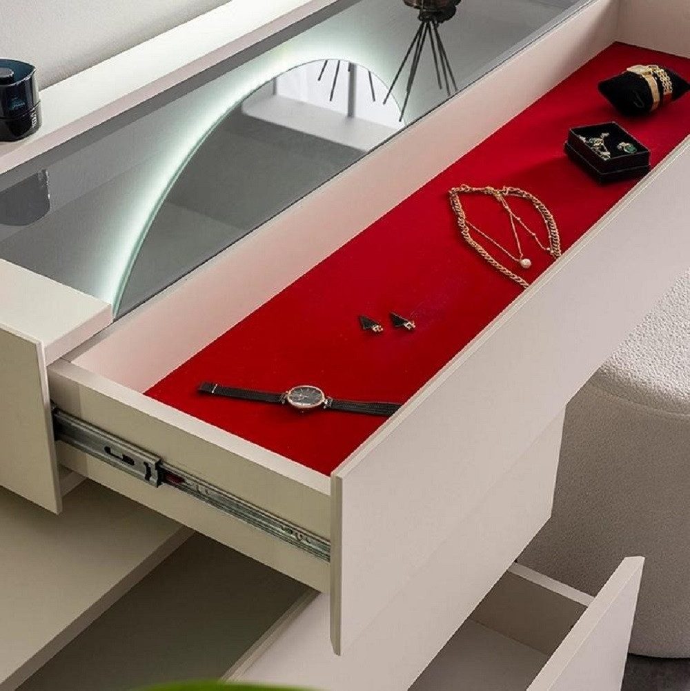 JVmoebel Schminktisch Beiges Schlafzimmer Set aus Holz mit Stauraum und elegantem Design (3-St., MaßeSchminktisch mit Spiegel, MaßeHocker), Made in Europa – Bild 4 von 4