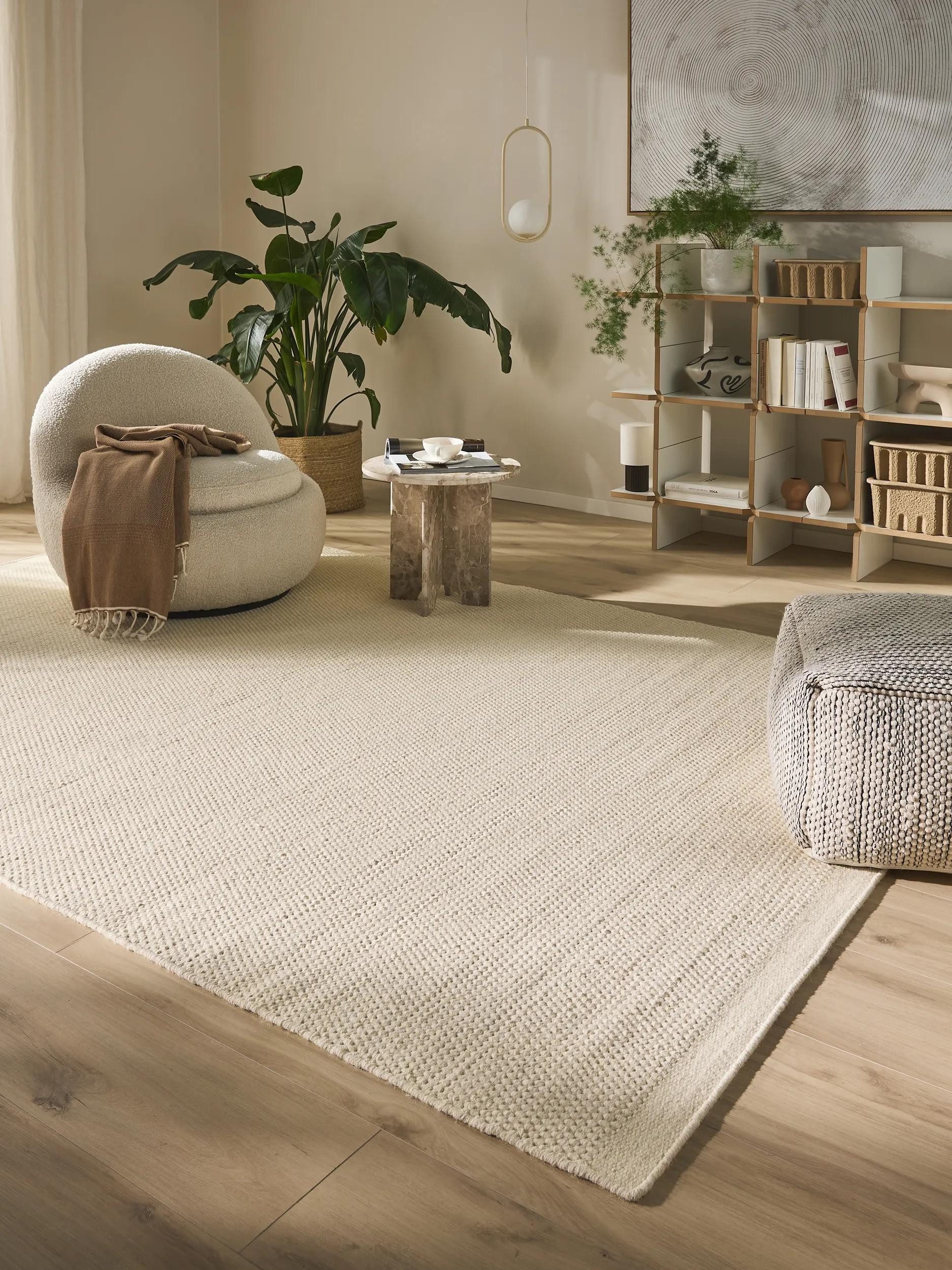 benuta Wollteppich Rocco, rechteckig, Höhe: 5 mm, Teppich Wohnzimmer, Schlafzimmer, Esszimmer, Flur, Kunstfaser, Cozy