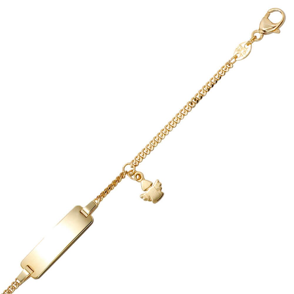 Schmuck Krone Goldarmband Schildband mit Engel, 585 Gold, Kinder, 14cm, Gold 585