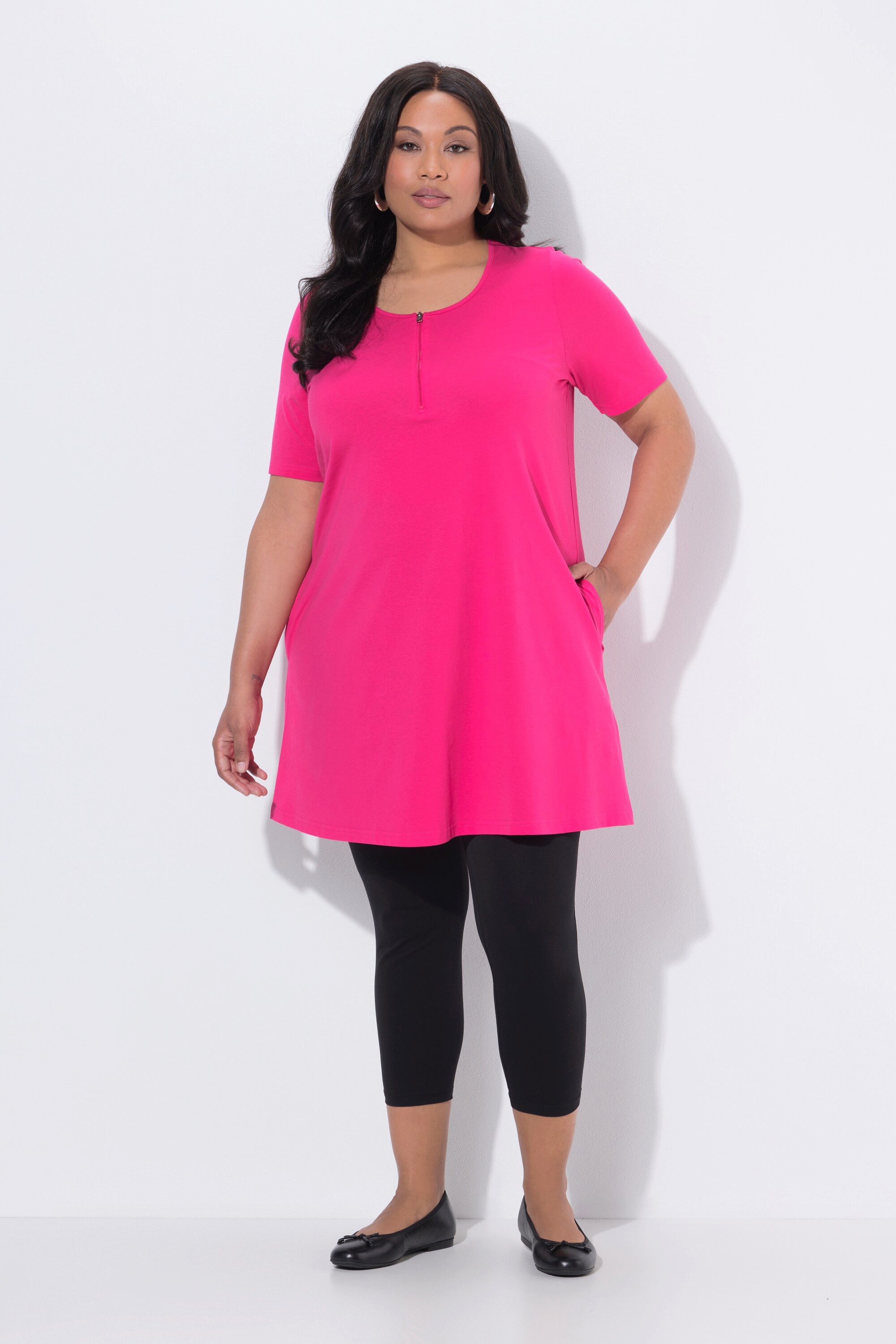Ulla Popken Longshirt Longshirt Zipper A-Linie Rundhals Halbarm günstig online kaufen