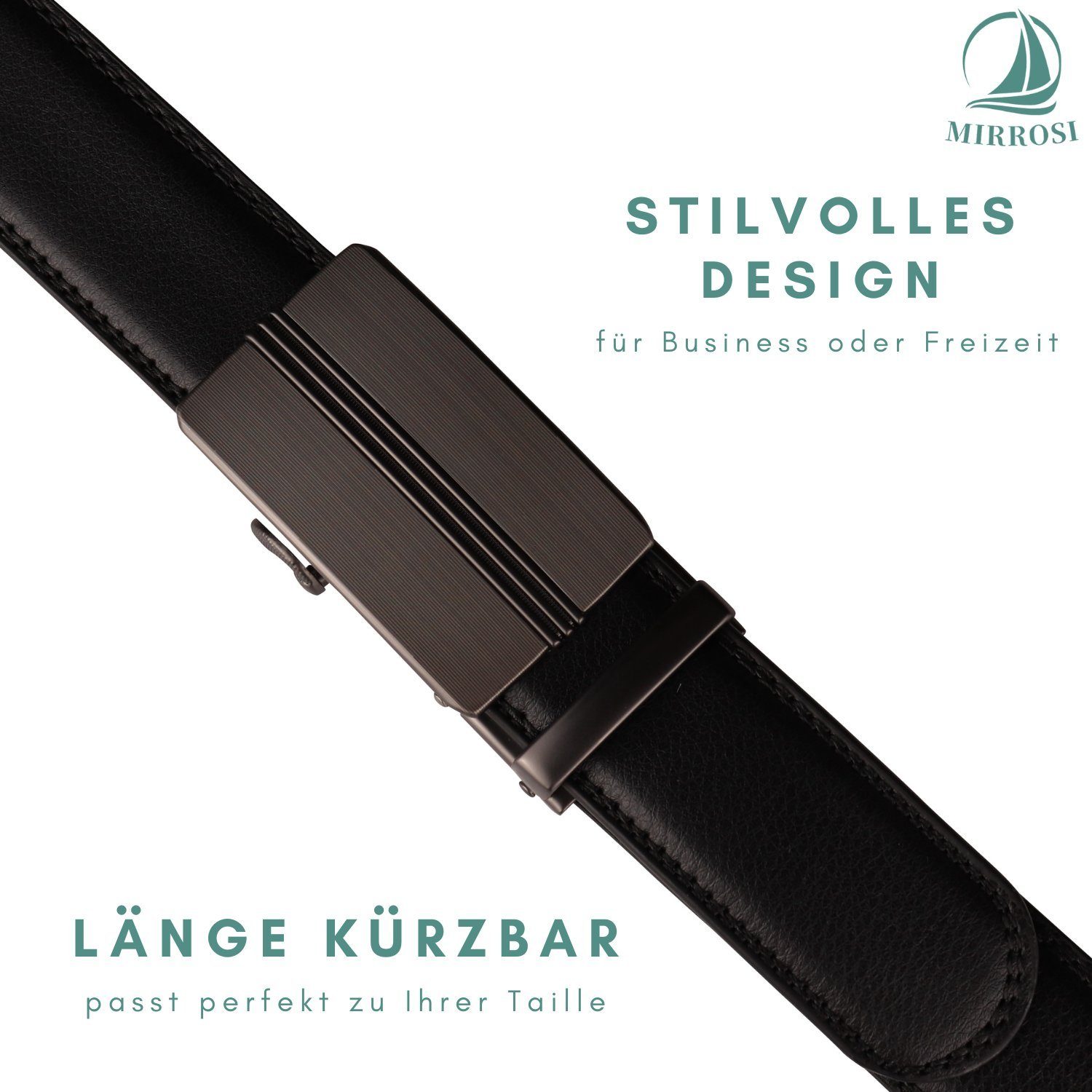 Geschenk Männer 38mm, Schwarz Automatik Anzug Hochwertige Breit aus 07 Verarbeitung Perfektes Kürzbar Ledergürtel Leder MIRROSI Herren für Business