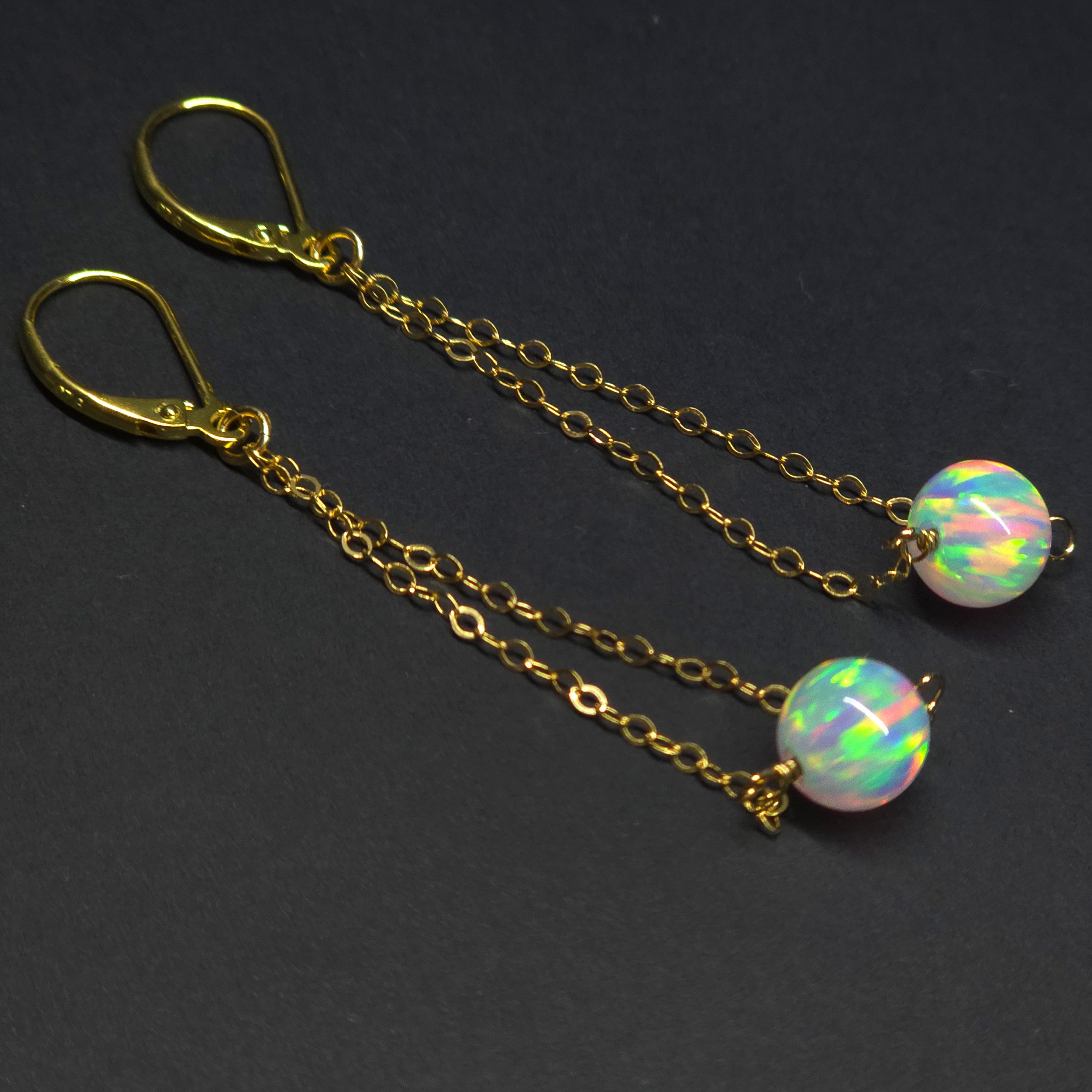 GOLDEN Paar Ohrhänger Schwarzer Opal Ohrringe Damen 925 Silber Vergoldet Handmade