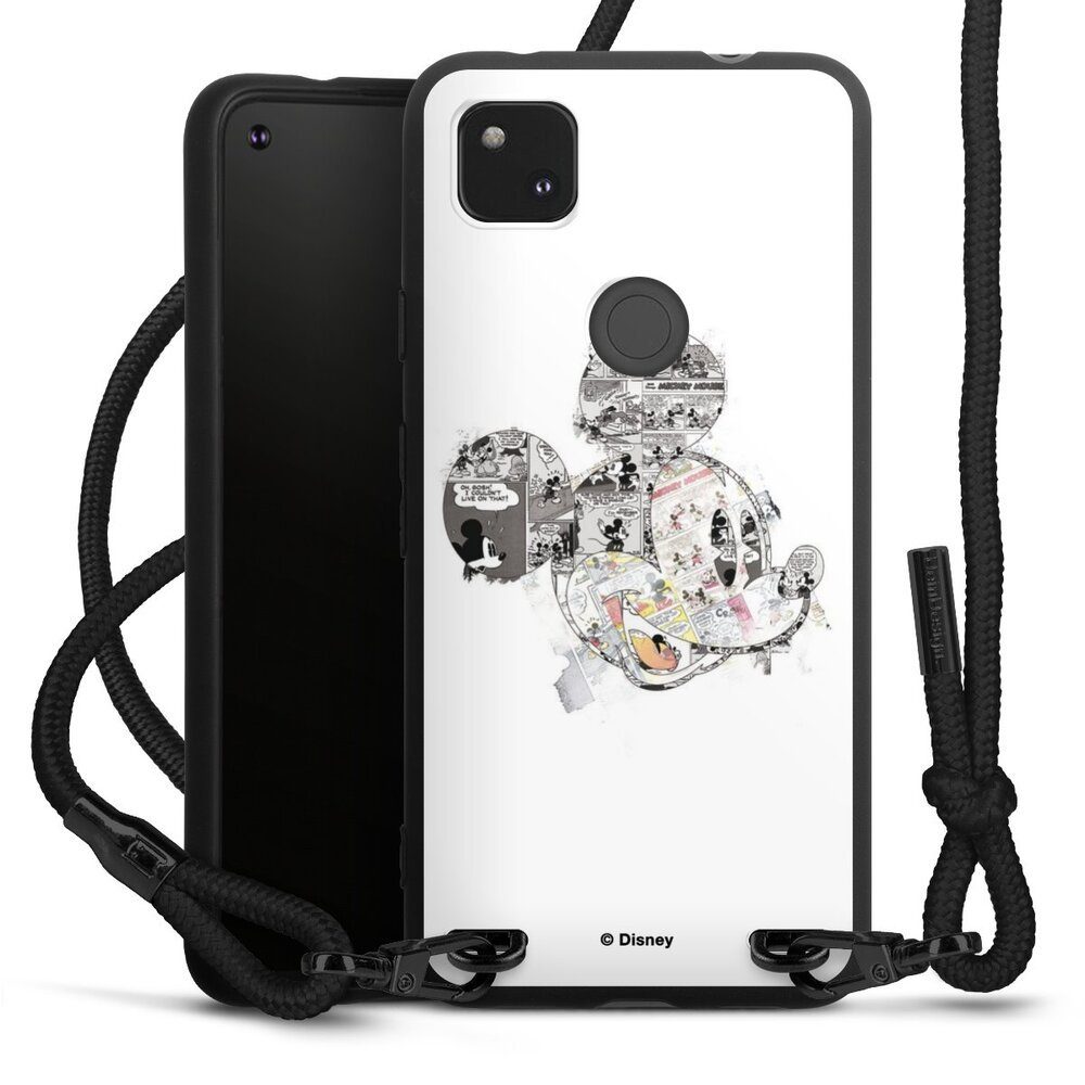 DeinDesign Handyhülle Mickey Mouse Offizielles Lizenzprodukt Disney Mickey Mouse - Collage, Google Pixel 4a Premium Handykette Hülle mit Band Case zum Umhängen