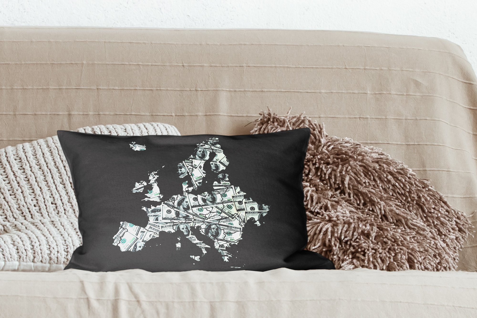 Geld, Dekoration, Dekokissen Füllung, - Zierkissen, mit MuchoWow Wohzimmer Karte Schlafzimmer Europa Dekokissen -