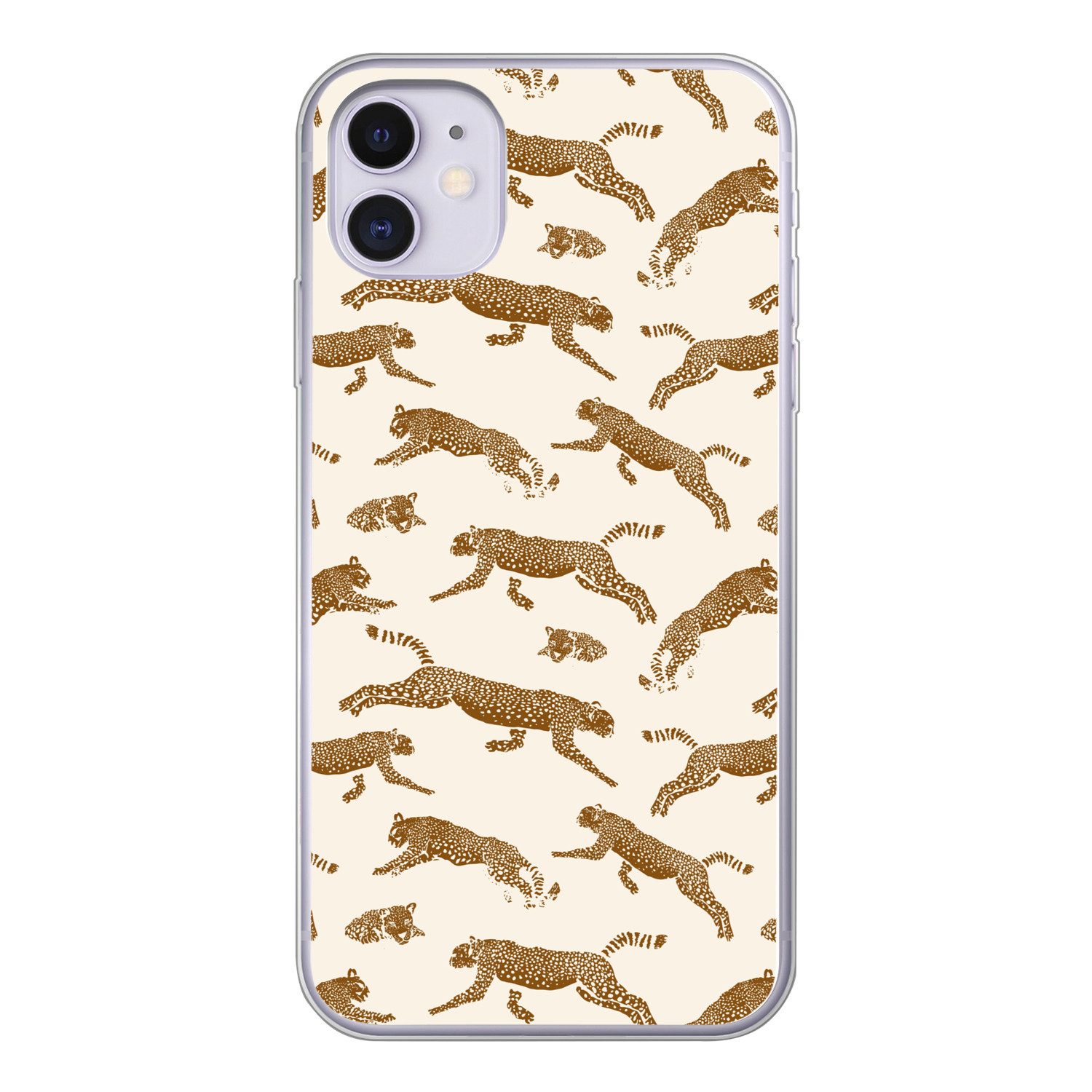 MuchoWow Handyhülle für Apple iPhone 11 Panther - Tiere - Beige - Braun - Muster, Smartphone-Bumper, Print, Handy Schutzhülle Dünn