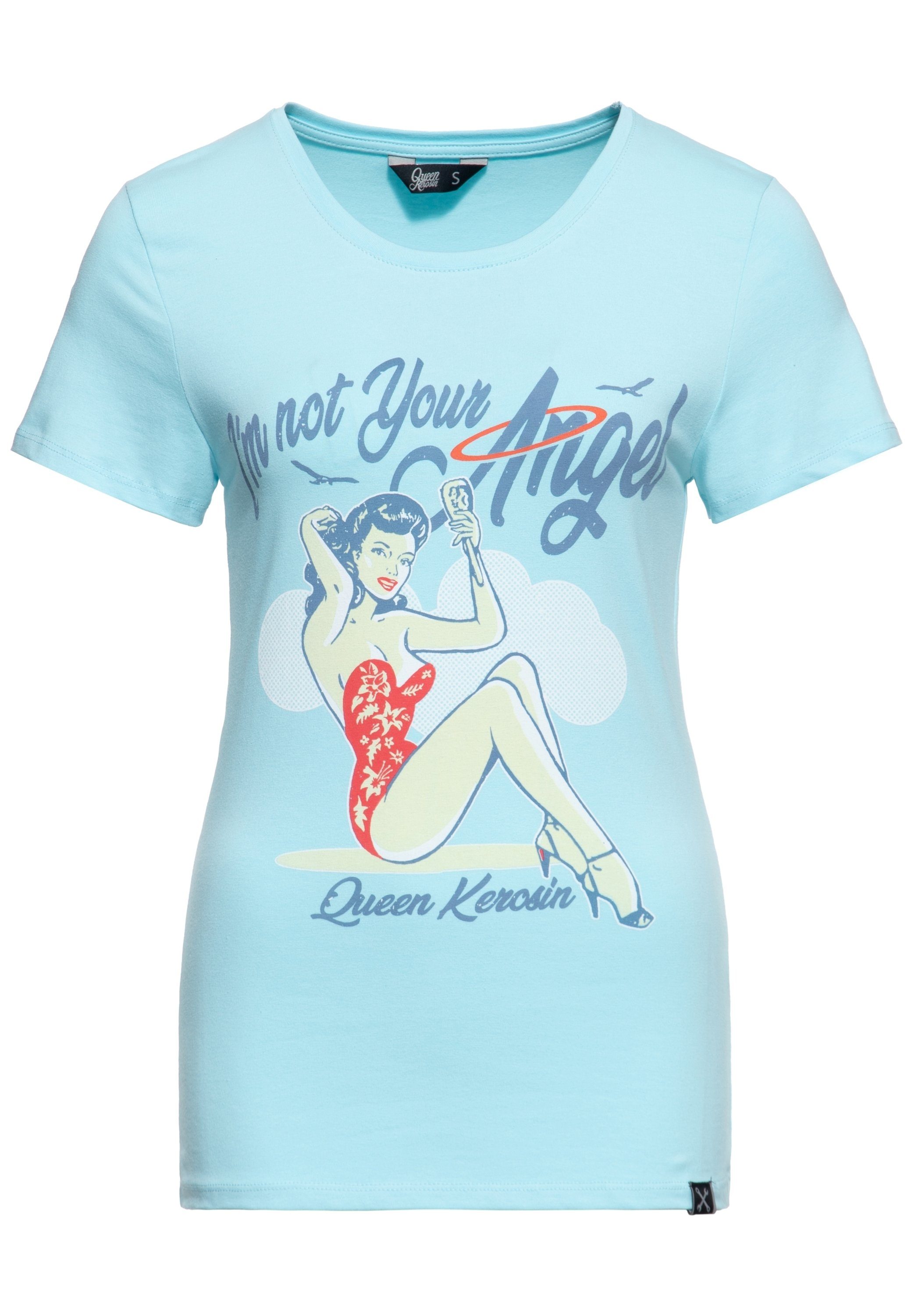 QueenKerosin Print-Shirt I´m not your Angel (1-tlg) mit Front Print im Vintage Design sky