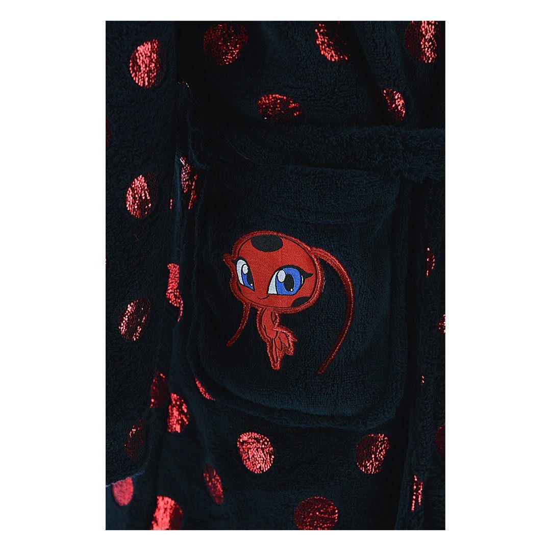 Kapuze, Miraculous Ladybug Mädchen Gr. cm Fleece, Bindegürtel, 98-128 mit Kapuze Kinderbademantel, mit für -