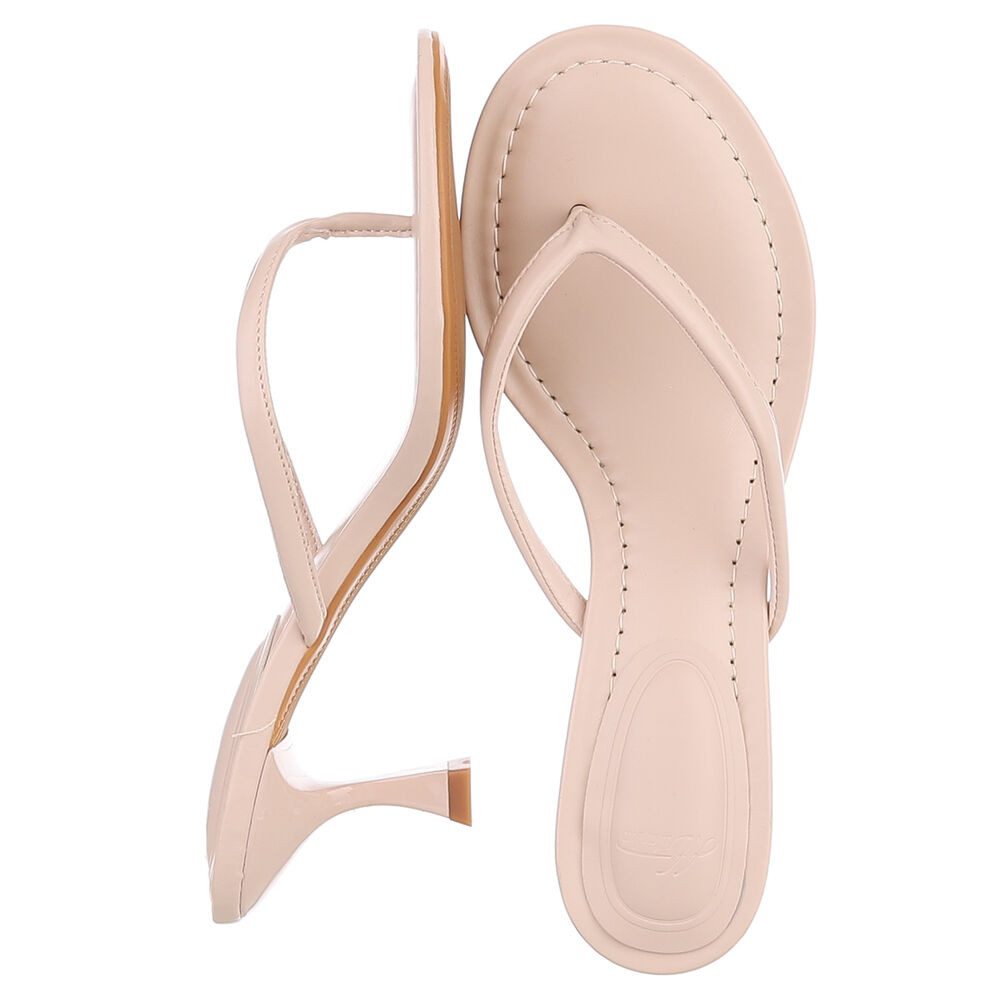 Ital-Design Damen Zehentrenner Sandale mit Absatz elegant Zehentrenner (91895539) Pfennig-/Stilettoabsatz Sandalen & Sandaletten in Beige