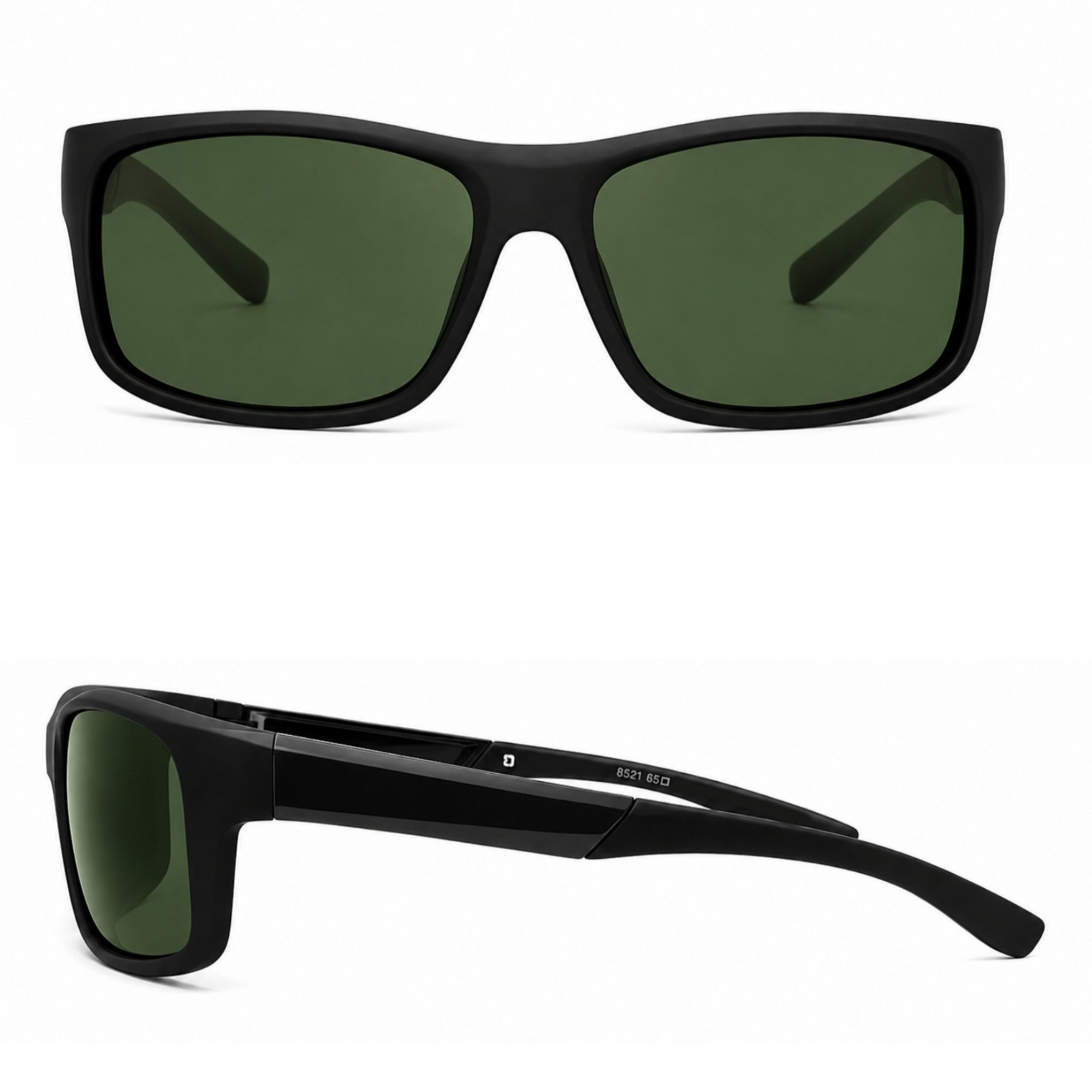 Rennec Sonnenbrille Herren Polarisiert Matt Schwarz Bikerbrille mit Hardcase Angelbrille Sportbrille mit Grün Getönten Gläsern UV400 Polarisiert