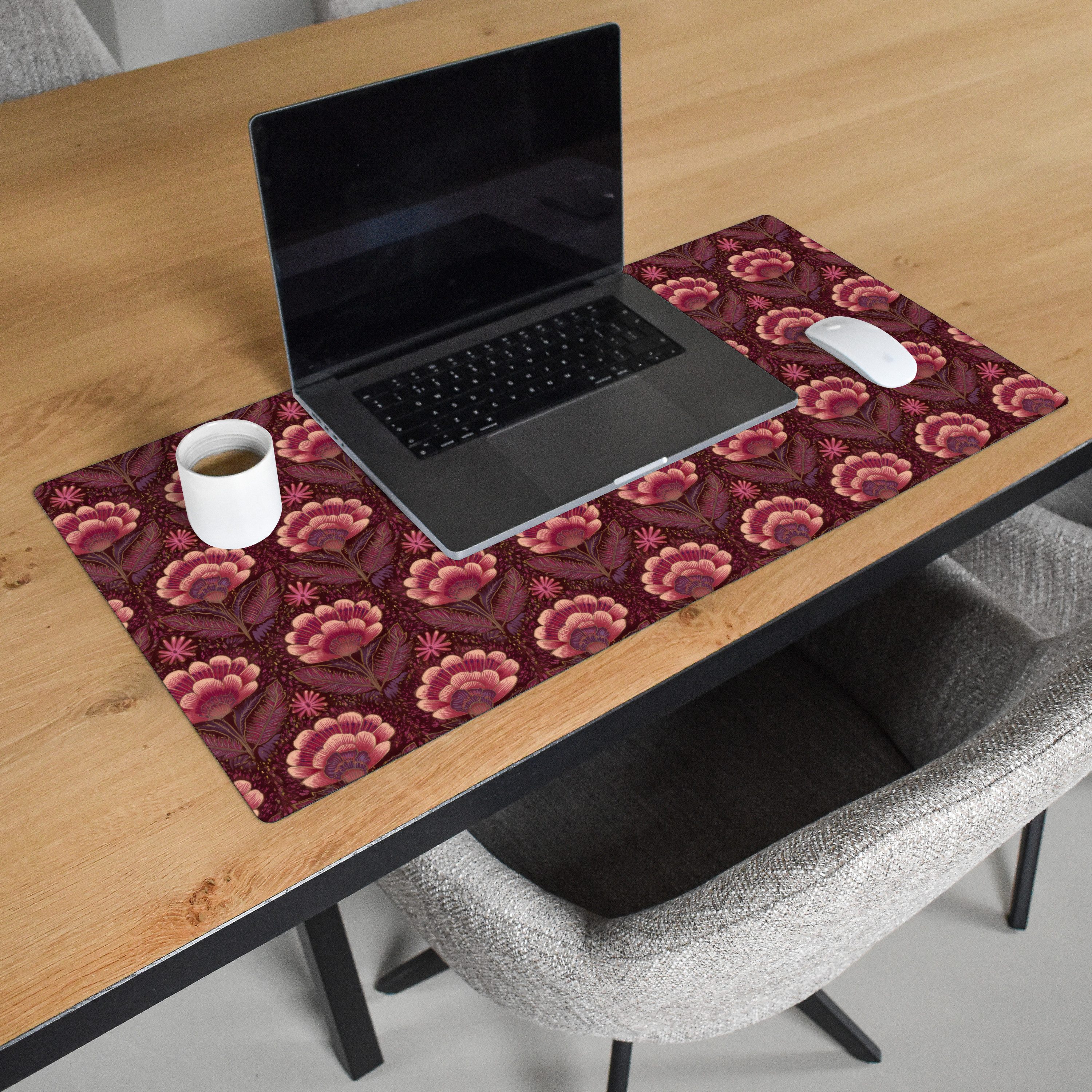 MuchoWow Gaming Mauspad Blumen - Fächer - Lila (1-St), Gaming Mauspad XXL, Schreibtischunterlage, Desk Mat Groß, 80x40 cm