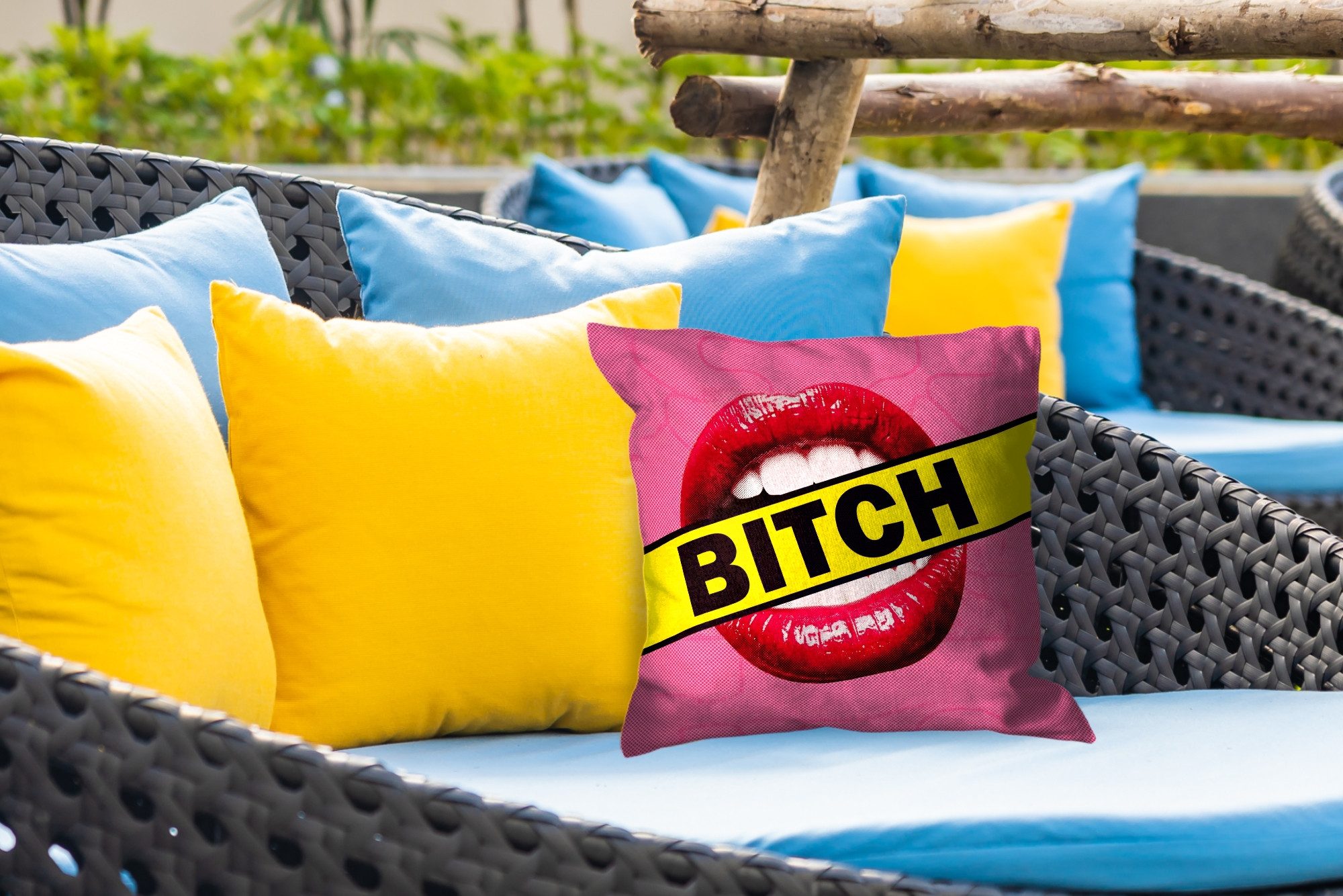 MuchoWow Dekokissen Lippen - Text - Bunt, Kissenbezüge, Kissenhülle, Kissen, Outdoor, 40x40 cm