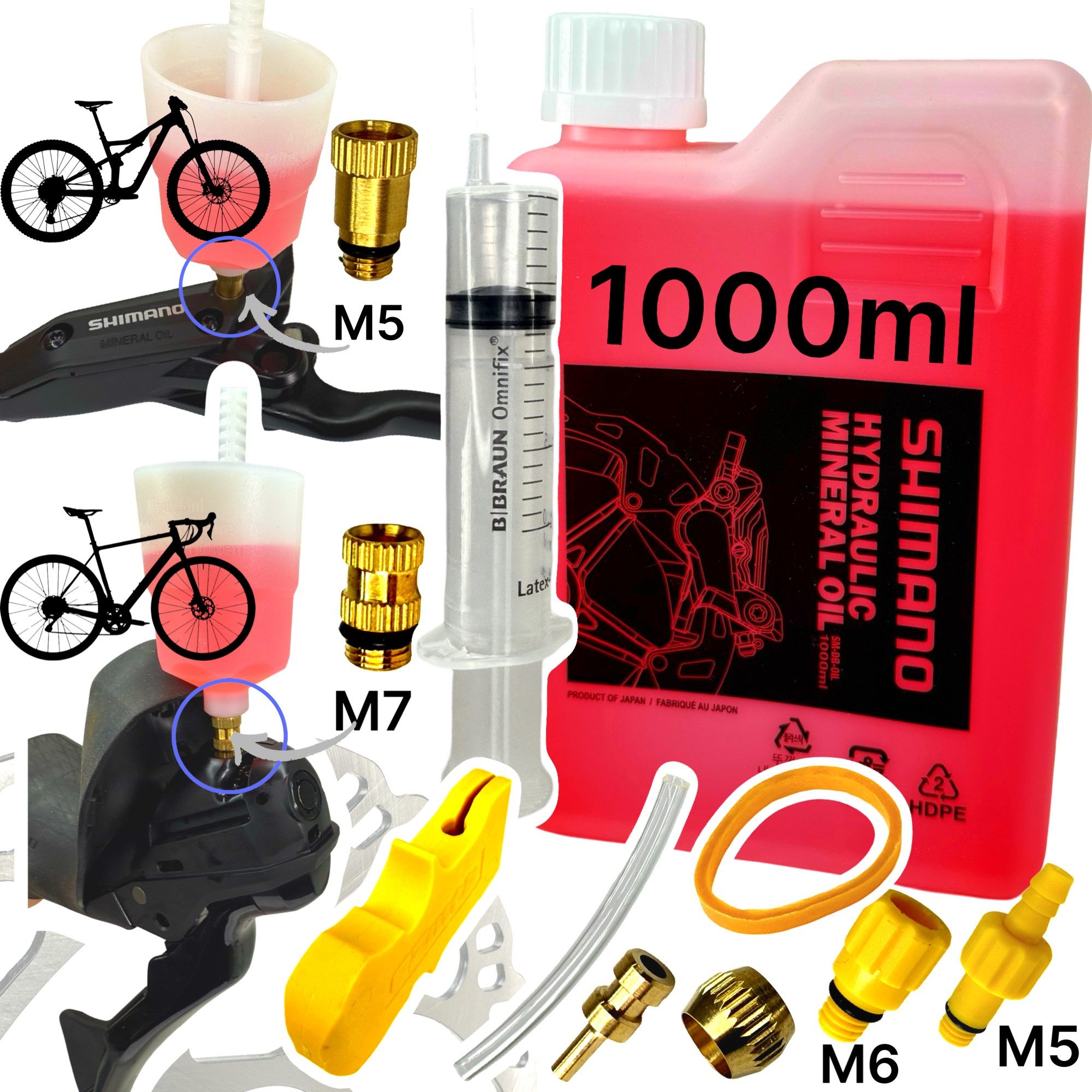 Fahrrad-Montageständer 1000ml Shimano Mineral ÖL + Service Entlüftungs Kit Befüllbecher M5 M7