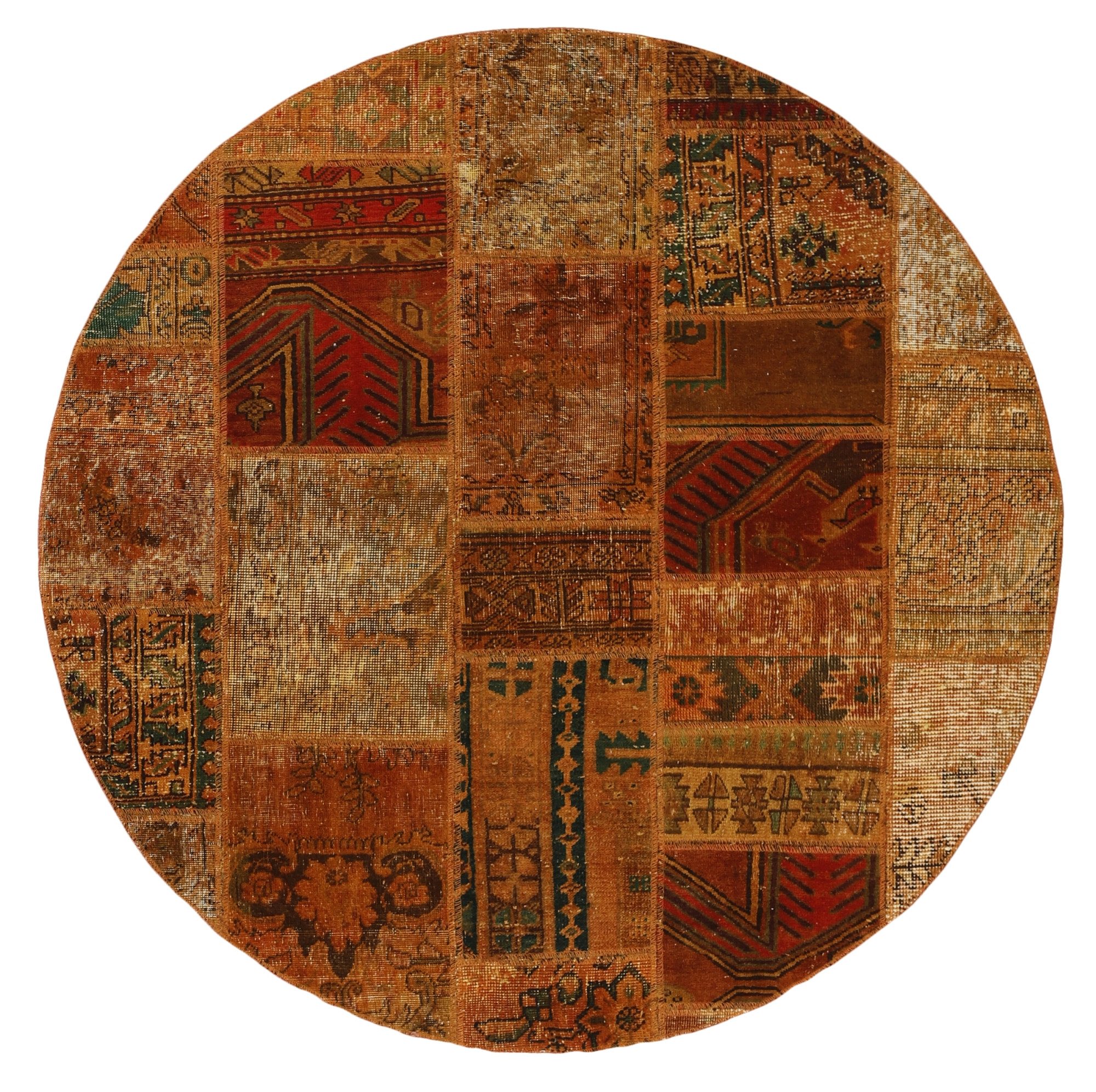Wohnando Teppich MY-RUG Vintage Patch Work Floral & Ornamentiert 150x150cm, Rund, Höhe: 10 mm, Handgeknüpfter Teppich,Handgesponnene Wolle, mit Naturfarben gegärbt