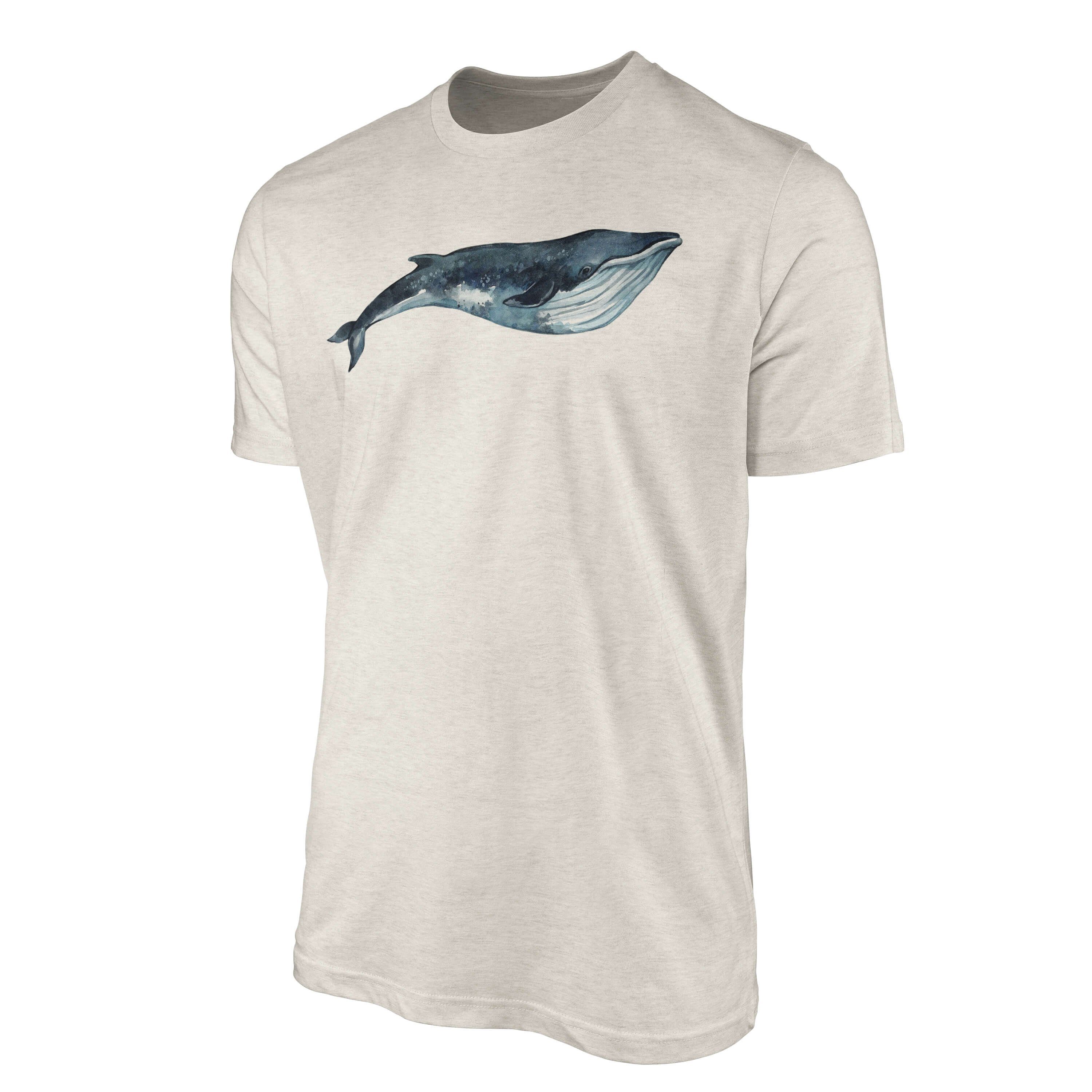 Sinus Art T-Shirt Herren Shirt T-Shirt Bio-Baumwolle Motiv aus Ökomode (1-tlg) gekämmte Blauwal Nachhaltig 100% Wasserfarben