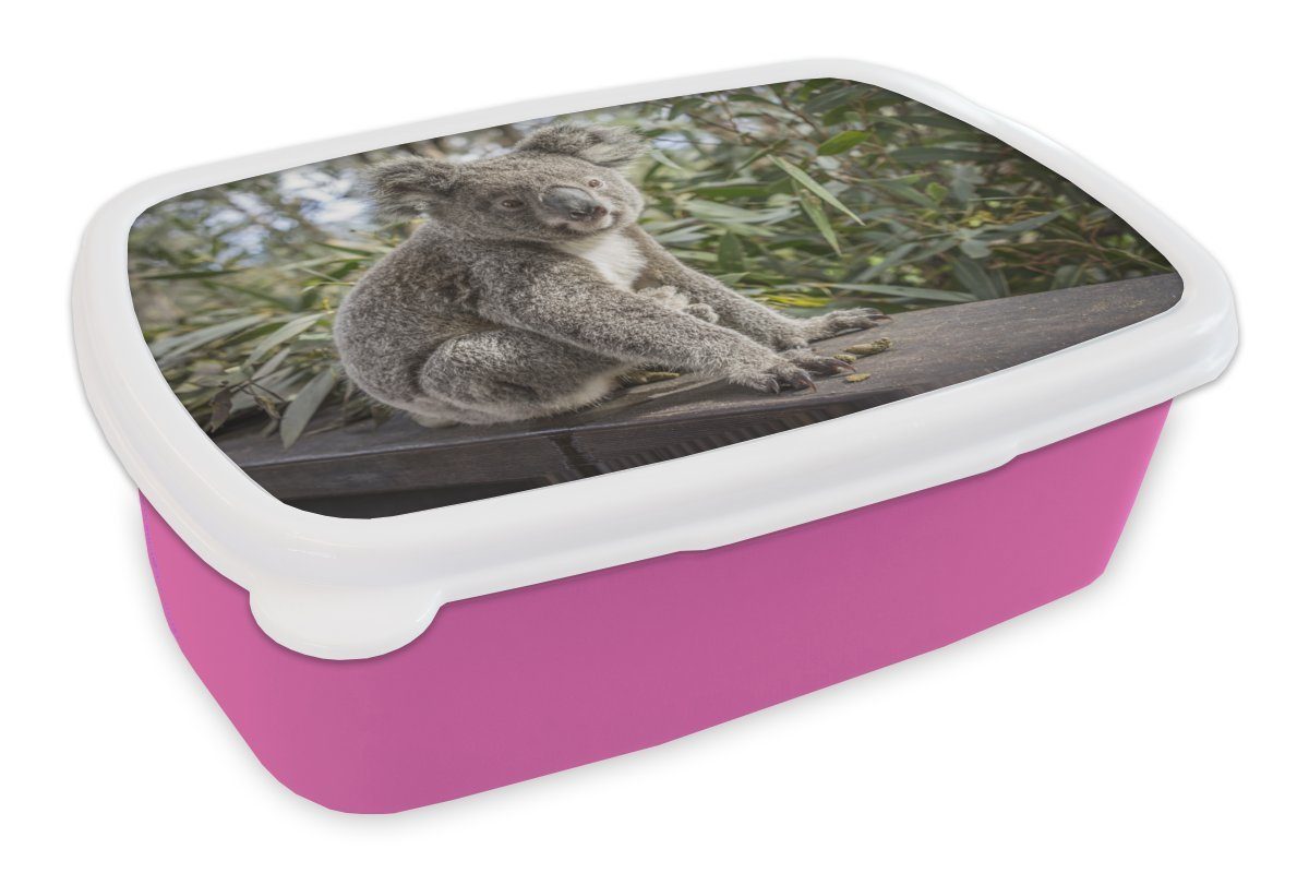 MuchoWow Lunchbox Koala - Holz - Pflanzen - Kinder - Jungen - Mädchen, Kunststoff, (2-tlg), Brotbox für Erwachsene, Brotdose Kinder, Snackbox, Mädchen, Kunststoff rosa