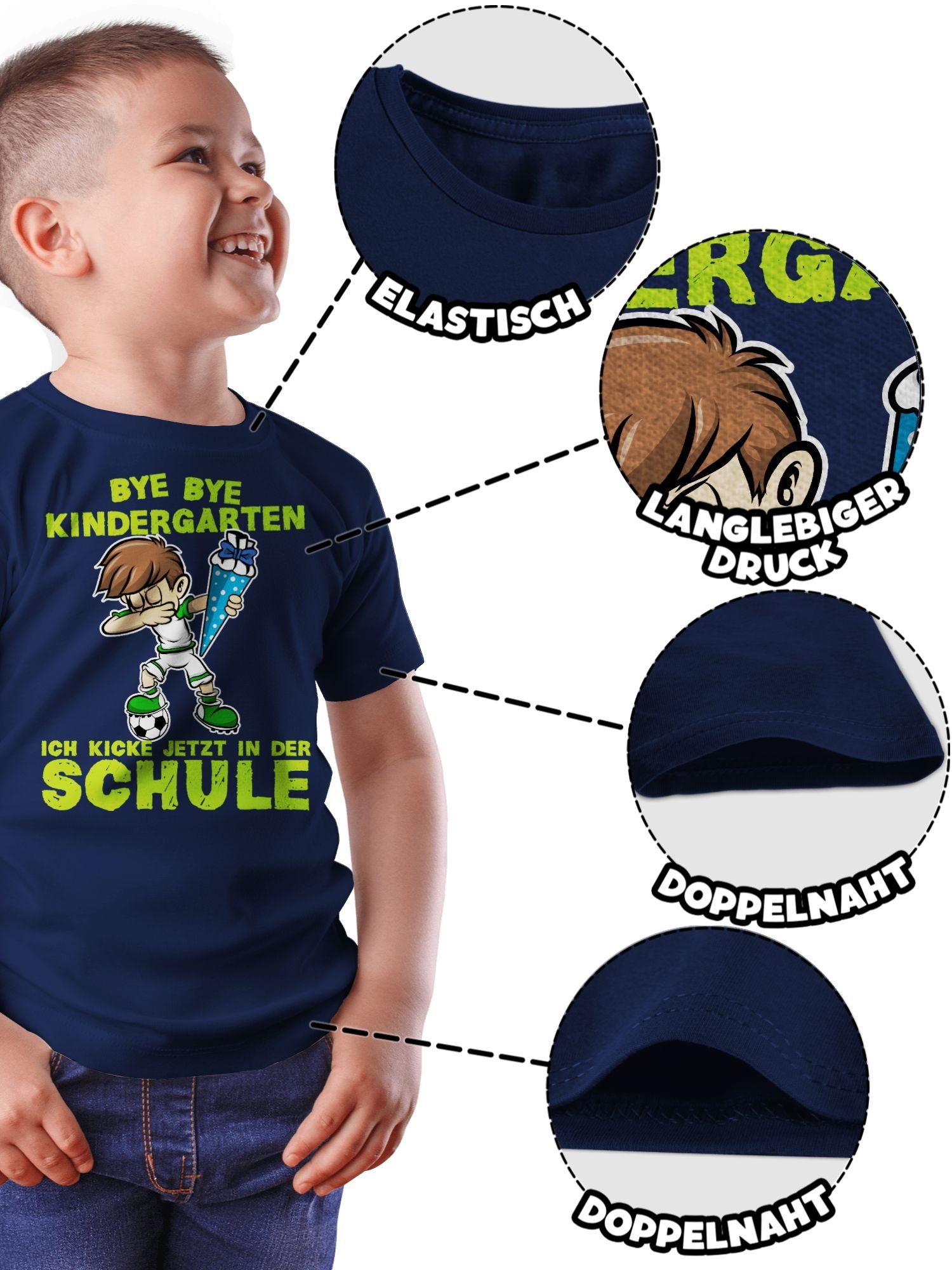 Shirtracer T-Shirt Bye Bye Kindergarten ich kicke jetzt in der Schule Dabbing Junge Fußba (1-tlg) Einschulung Junge Schulanfang Geschenke